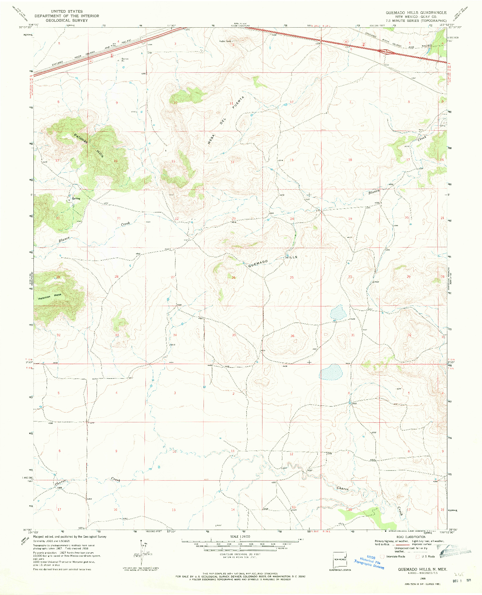 USGS 1:24000-SCALE QUADRANGLE FOR QUEMADO HILLS, NM 1968