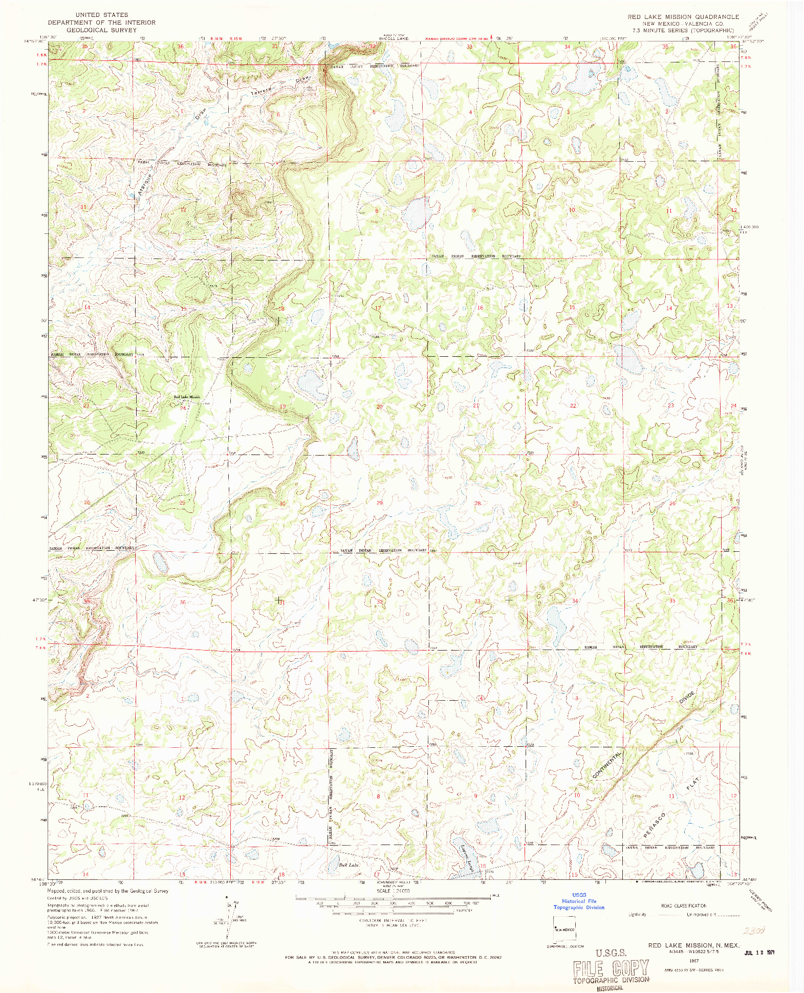USGS 1:24000-SCALE QUADRANGLE FOR RED LAKE MISSION, NM 1967