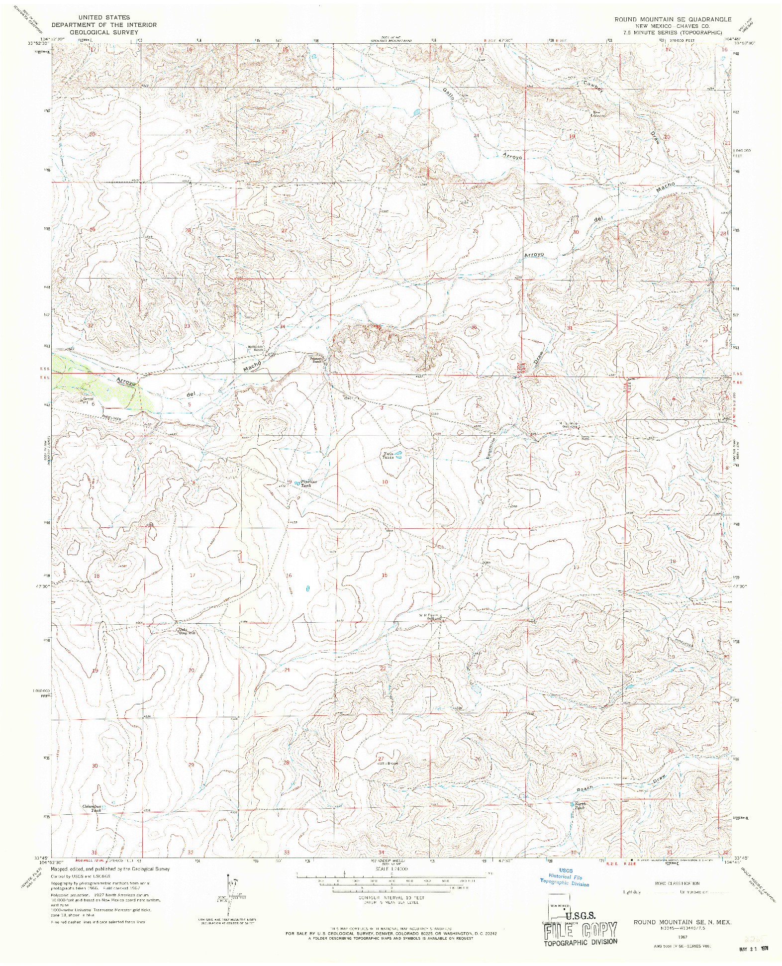 USGS 1:24000-SCALE QUADRANGLE FOR ROUND MOUNTAIN SE, NM 1967