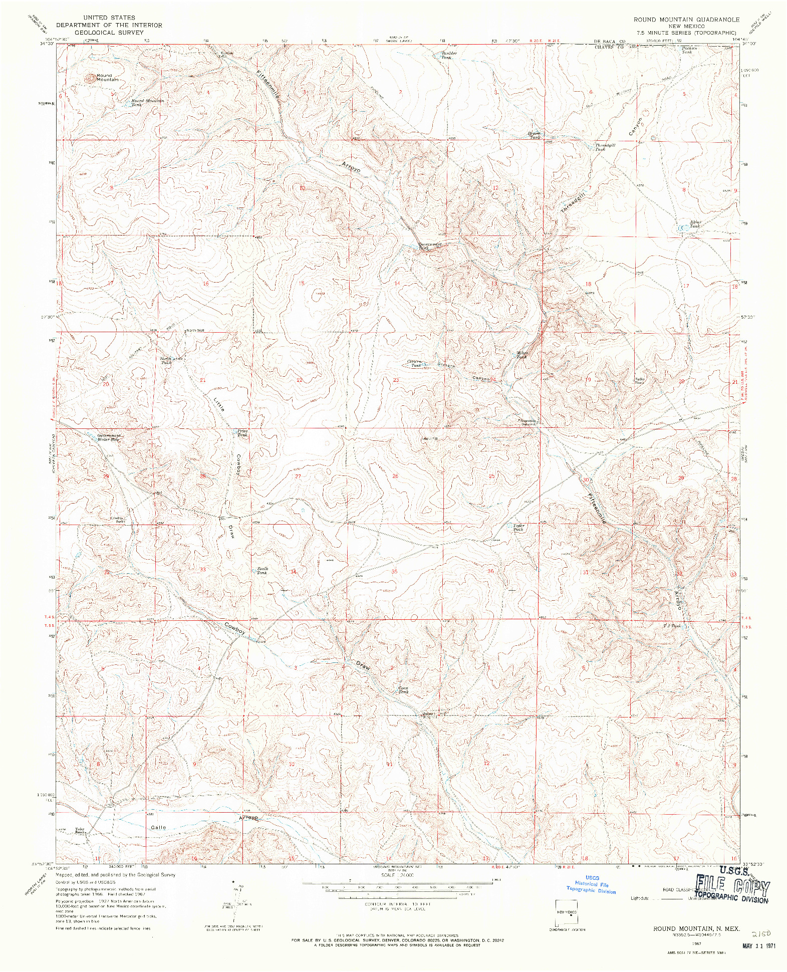 USGS 1:24000-SCALE QUADRANGLE FOR ROUND MOUNTAIN, NM 1967