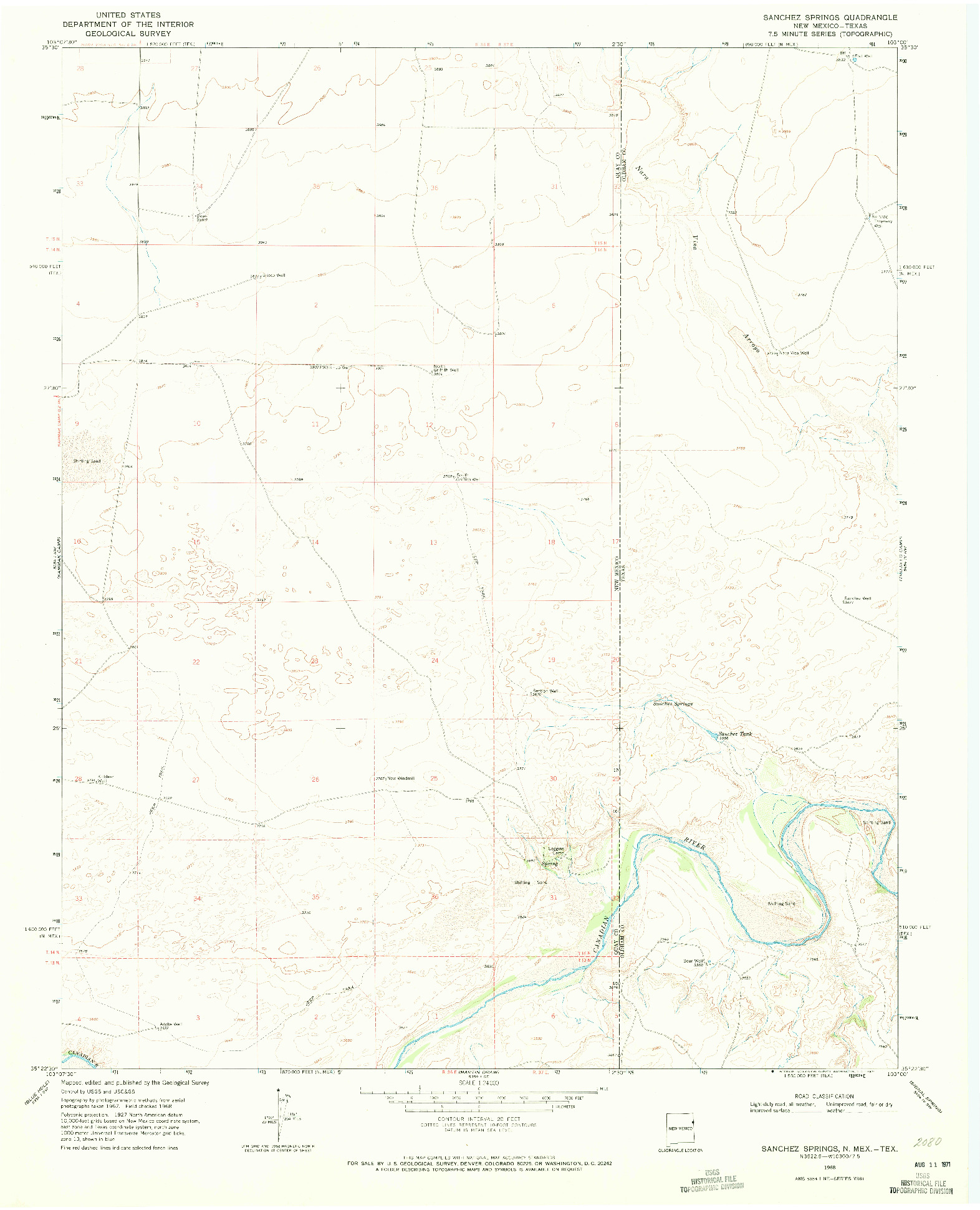 USGS 1:24000-SCALE QUADRANGLE FOR SANCHEZ SPRINGS, NM 1968