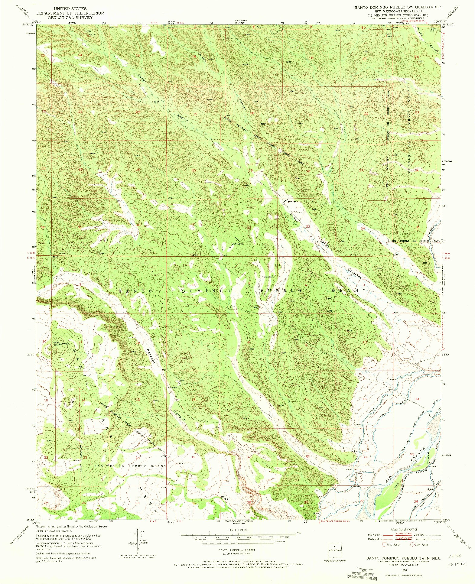 USGS 1:24000-SCALE QUADRANGLE FOR SANTO DOMINGO PUEBLO SW, NM 1953