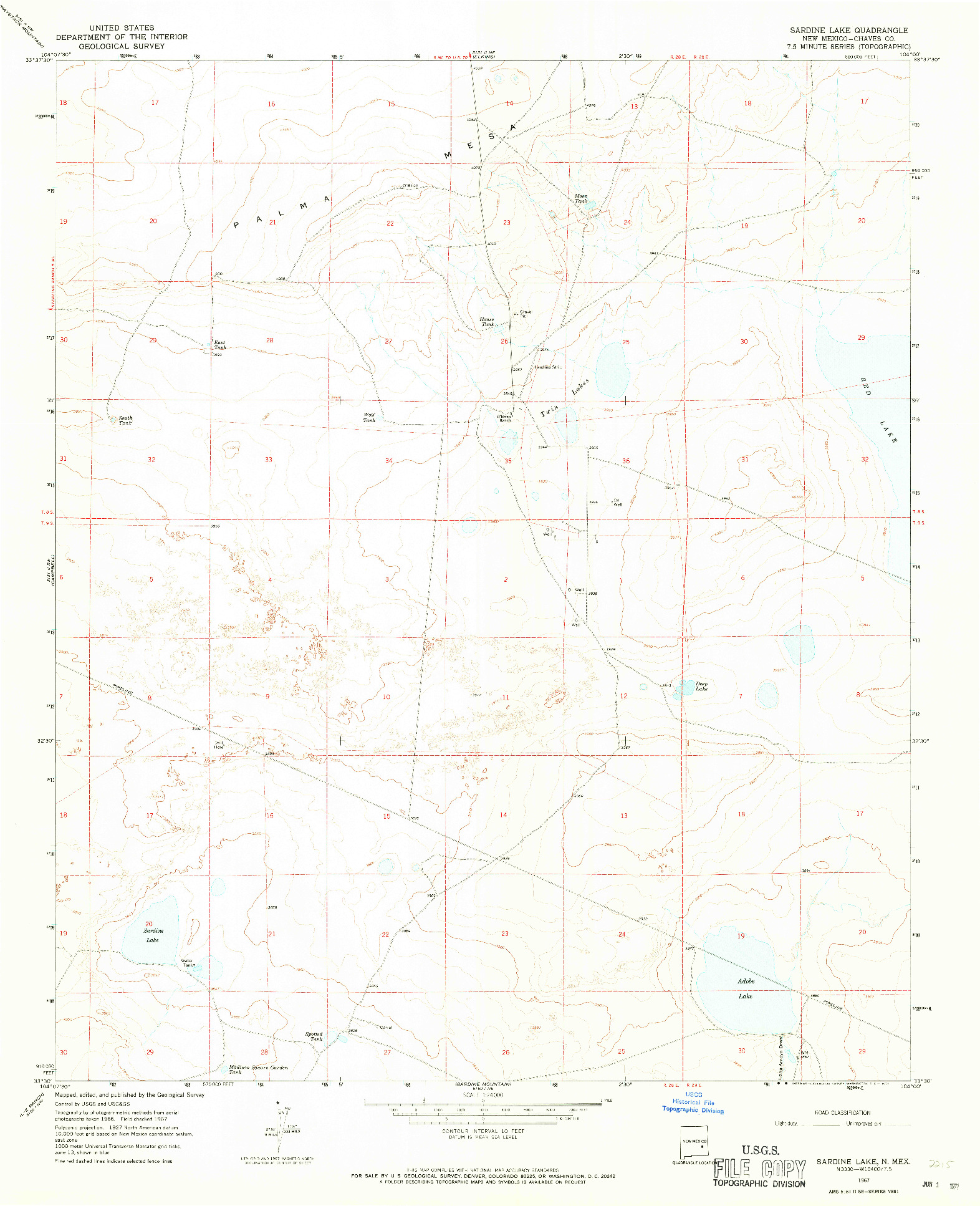USGS 1:24000-SCALE QUADRANGLE FOR SARDINE LAKE, NM 1967