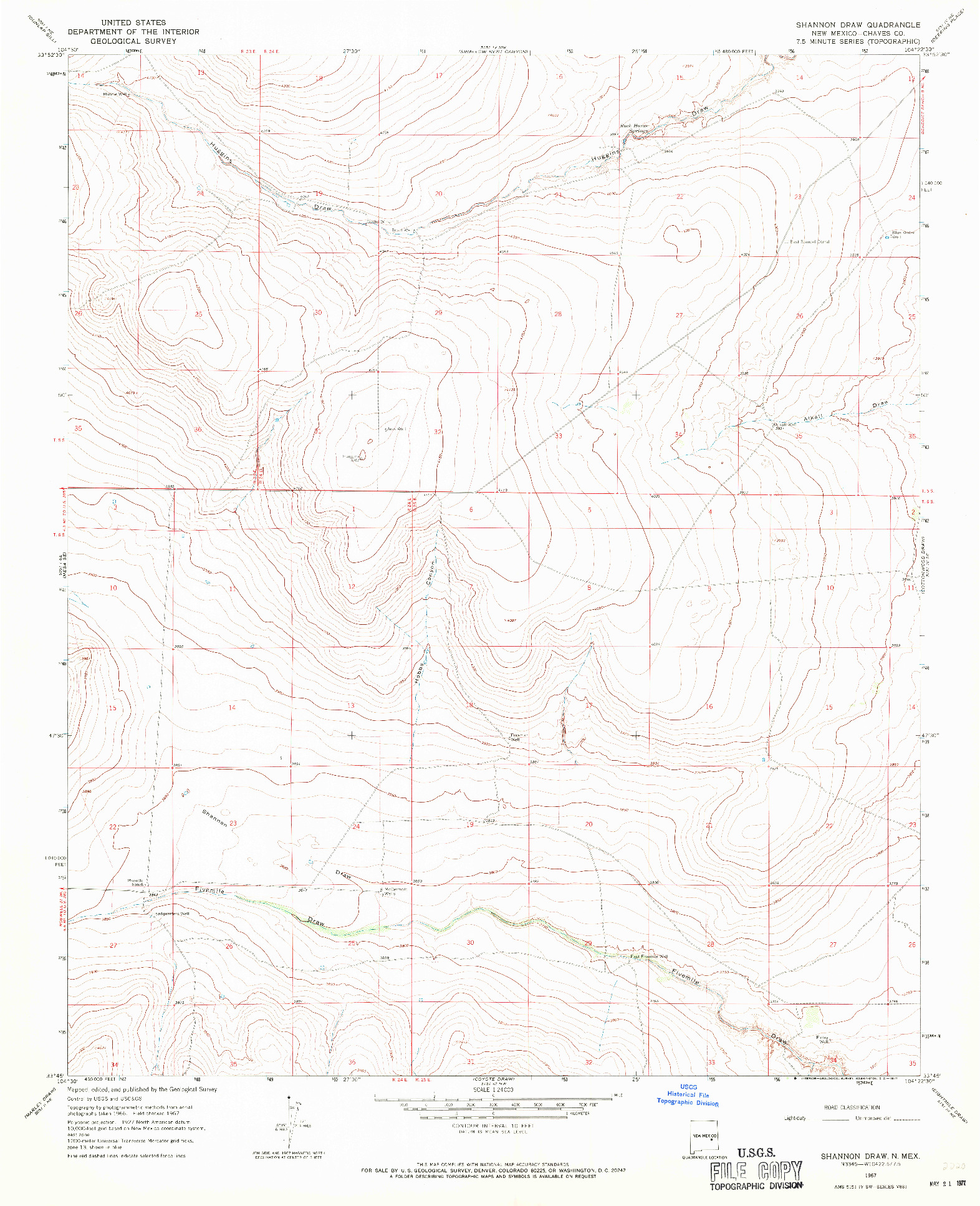 USGS 1:24000-SCALE QUADRANGLE FOR SHANNON DRAW, NM 1967