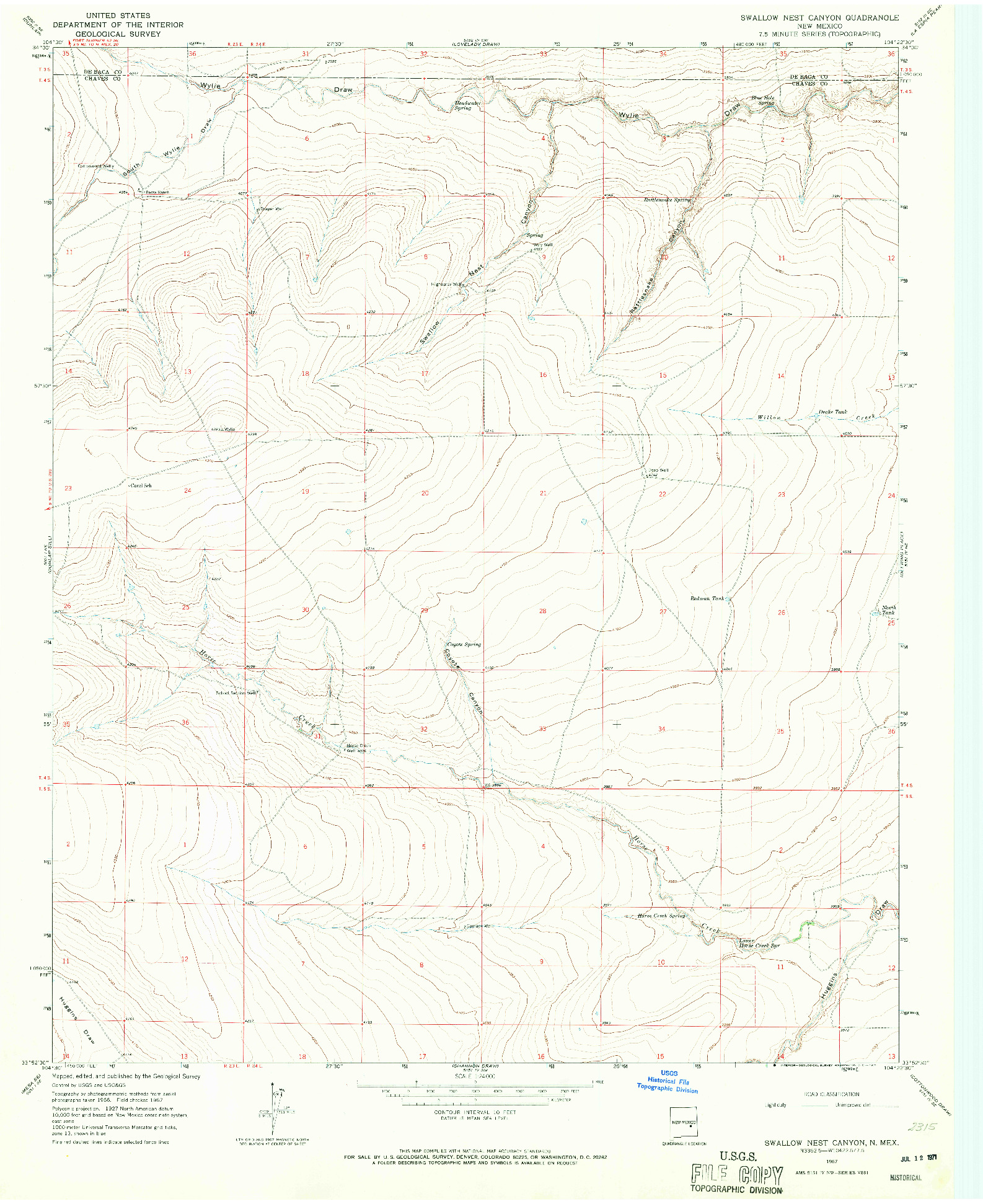 USGS 1:24000-SCALE QUADRANGLE FOR SWALLOW NEST CANYON, NM 1967