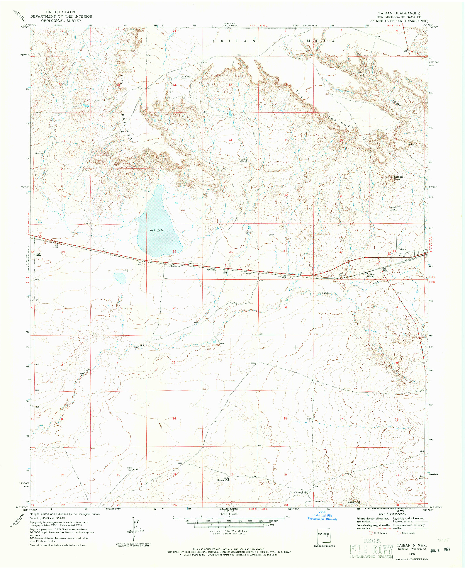 USGS 1:24000-SCALE QUADRANGLE FOR TAIBAN, NM 1968