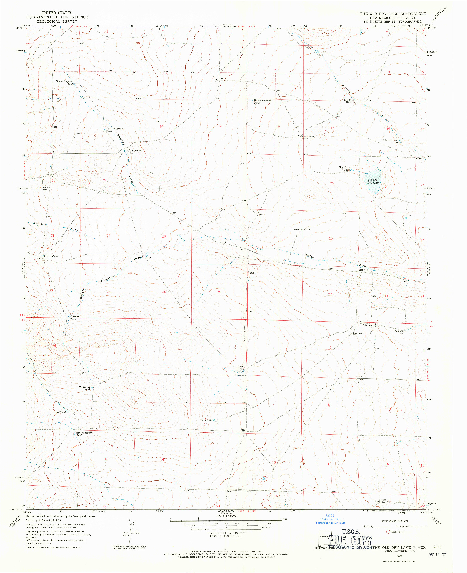 USGS 1:24000-SCALE QUADRANGLE FOR THE OLD DRY LAKE, NM 1967