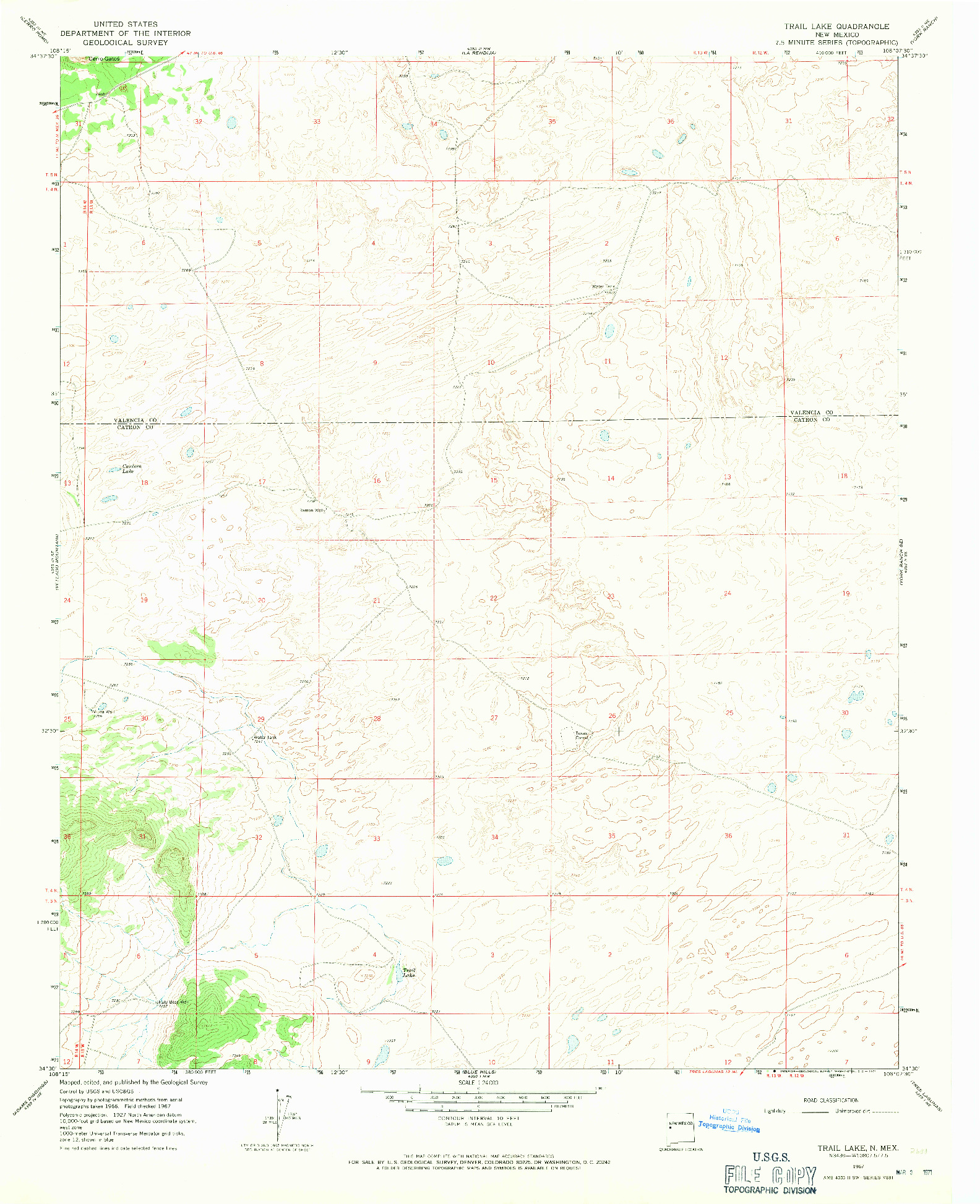 USGS 1:24000-SCALE QUADRANGLE FOR TRAIL LAKE, NM 1967