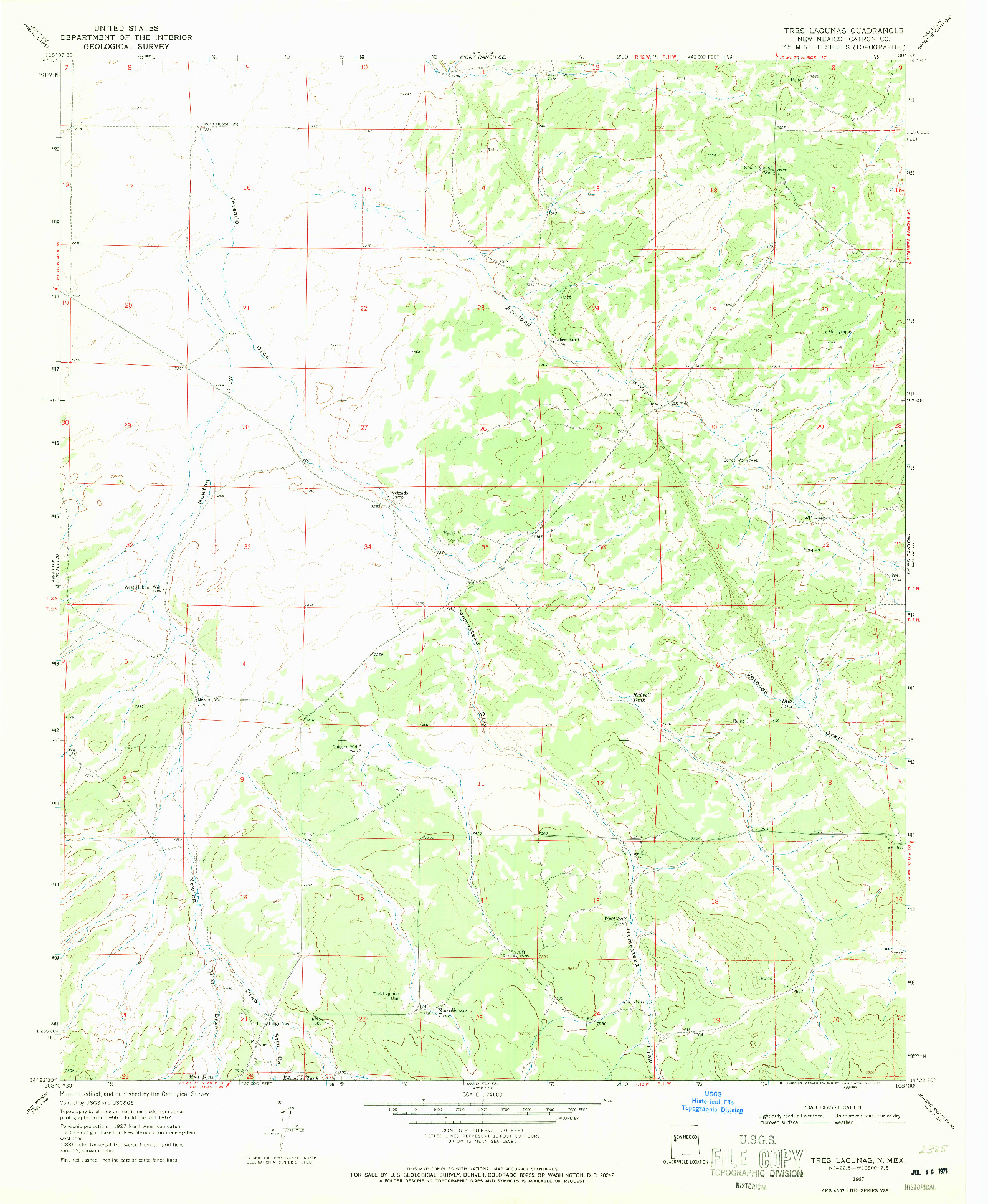USGS 1:24000-SCALE QUADRANGLE FOR TRES LAGUNAS, NM 1967