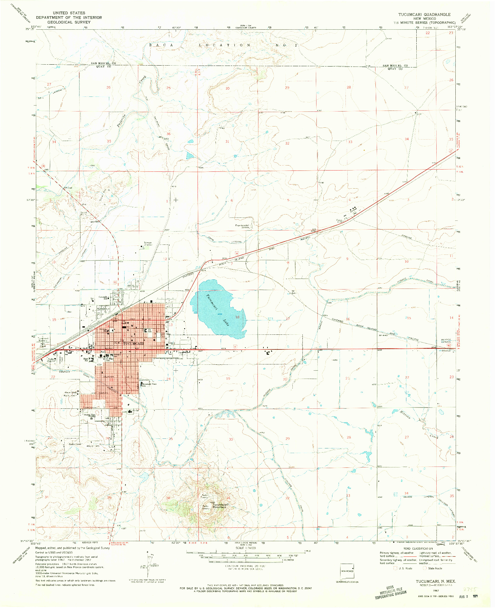 USGS 1:24000-SCALE QUADRANGLE FOR TUCUMCARI, NM 1967