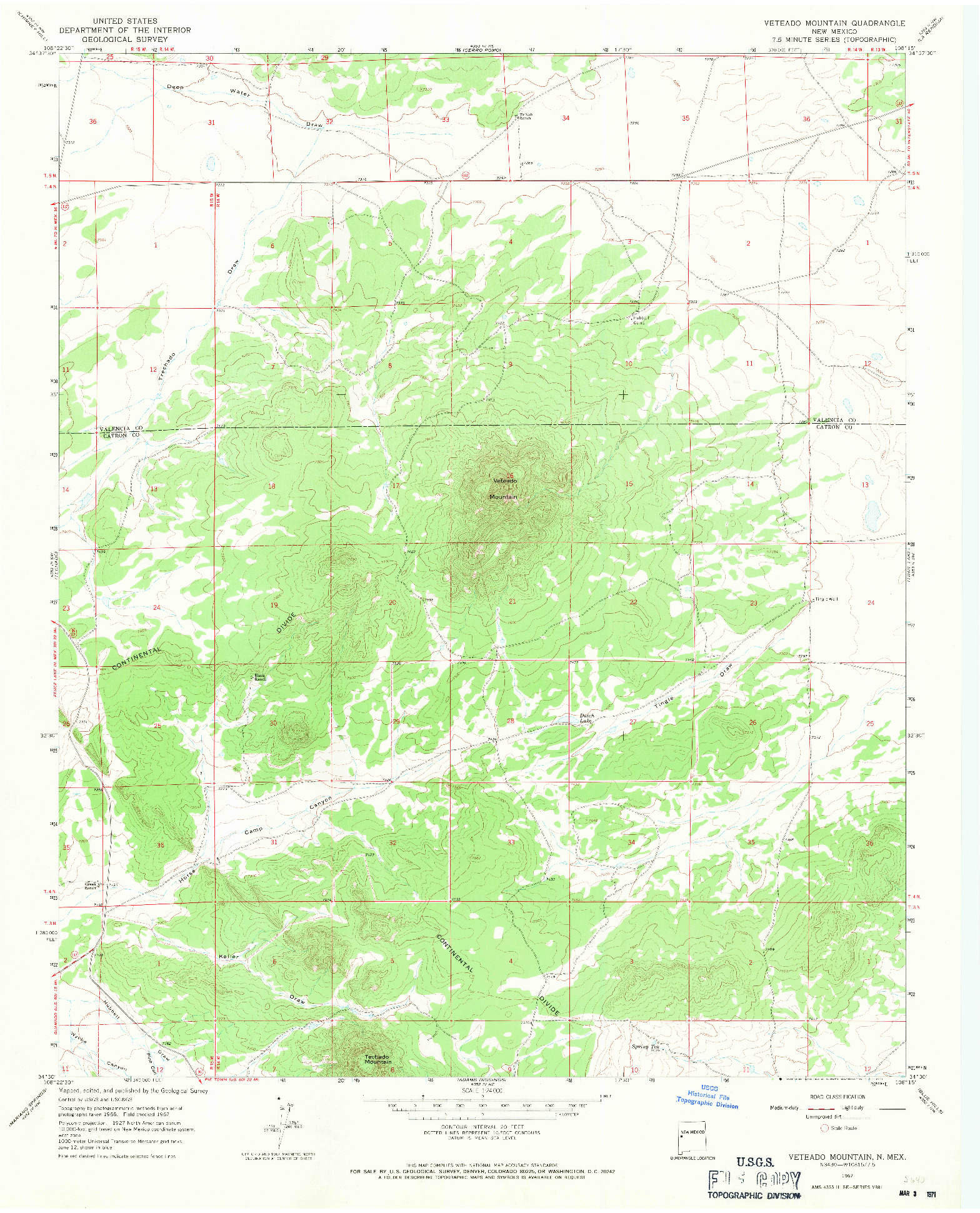 USGS 1:24000-SCALE QUADRANGLE FOR VETEADO MOUNTAIN, NM 1967
