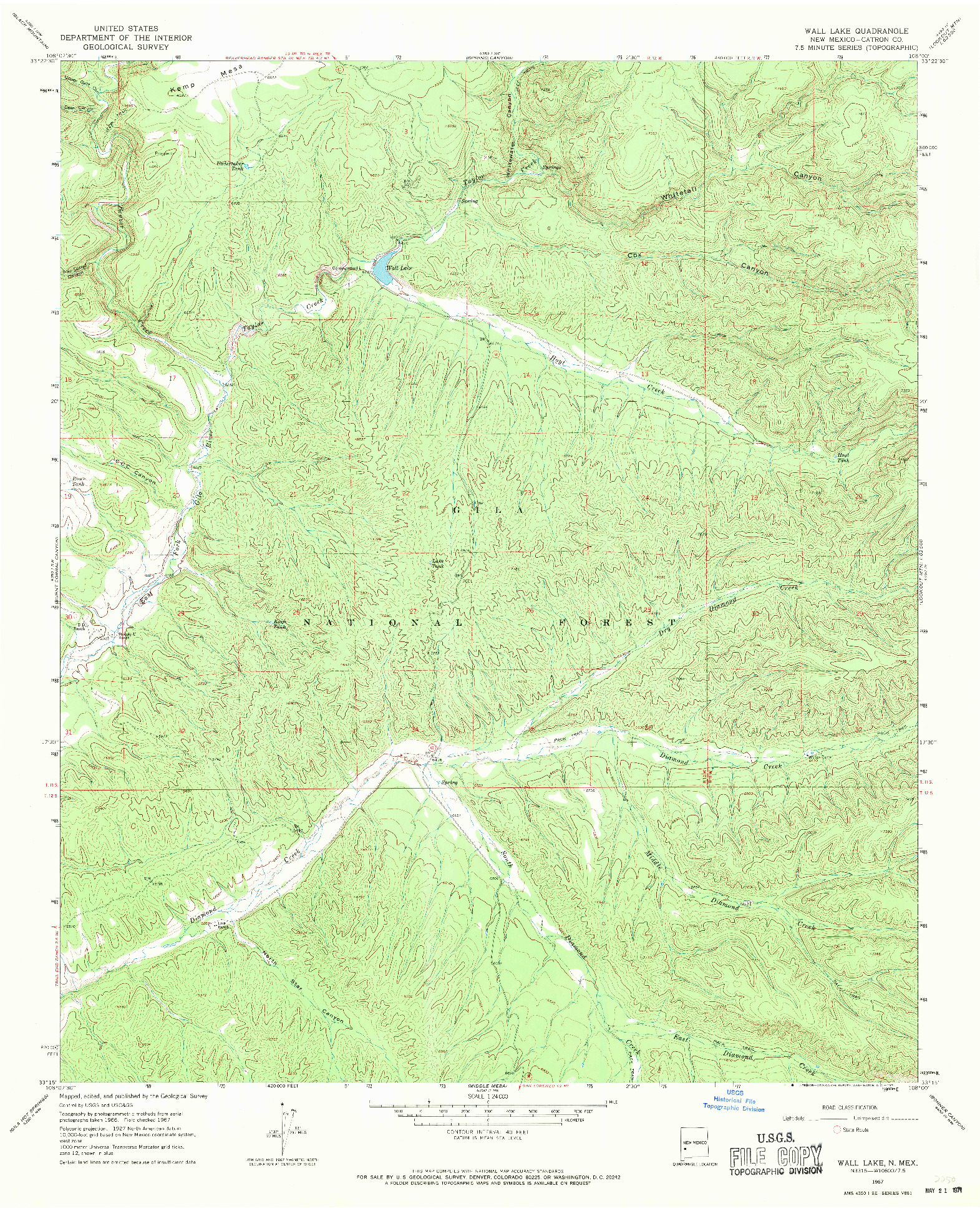 USGS 1:24000-SCALE QUADRANGLE FOR WALL LAKE, NM 1967