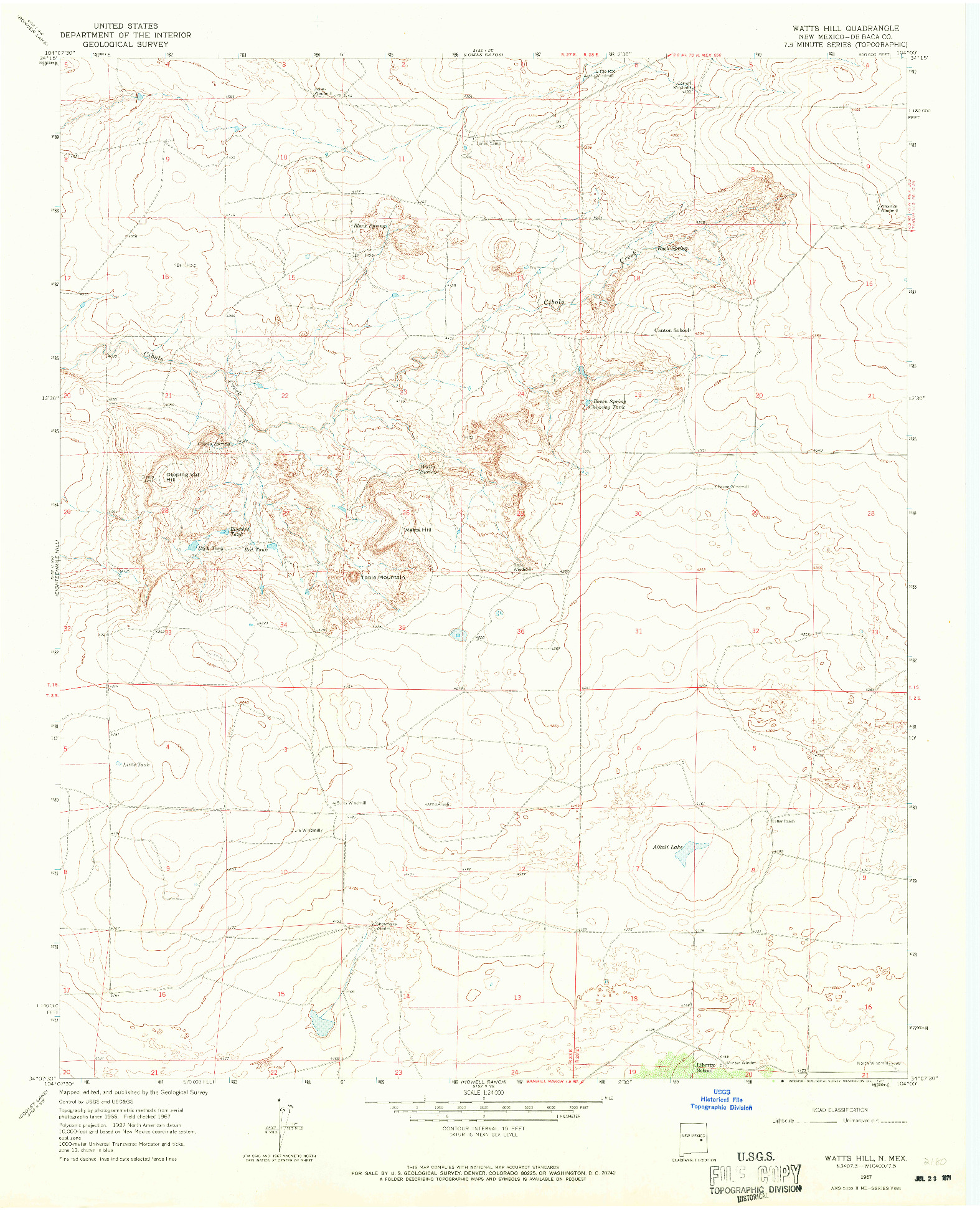 USGS 1:24000-SCALE QUADRANGLE FOR WATTS HILL, NM 1967