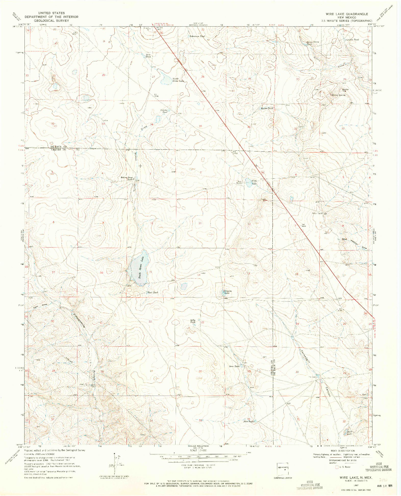 USGS 1:24000-SCALE QUADRANGLE FOR WIRE LAKE, NM 1967