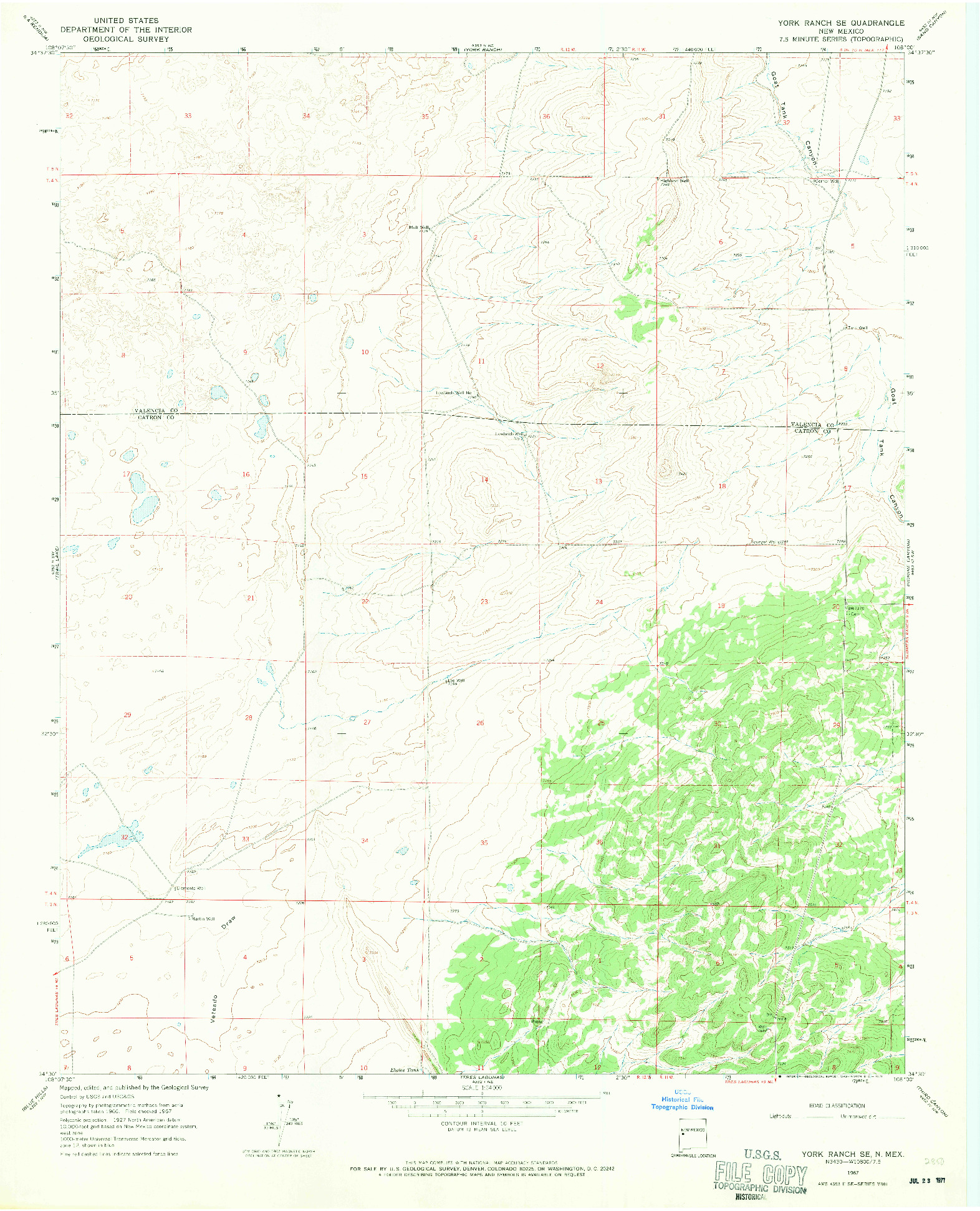 USGS 1:24000-SCALE QUADRANGLE FOR YORK RANCH SE, NM 1967