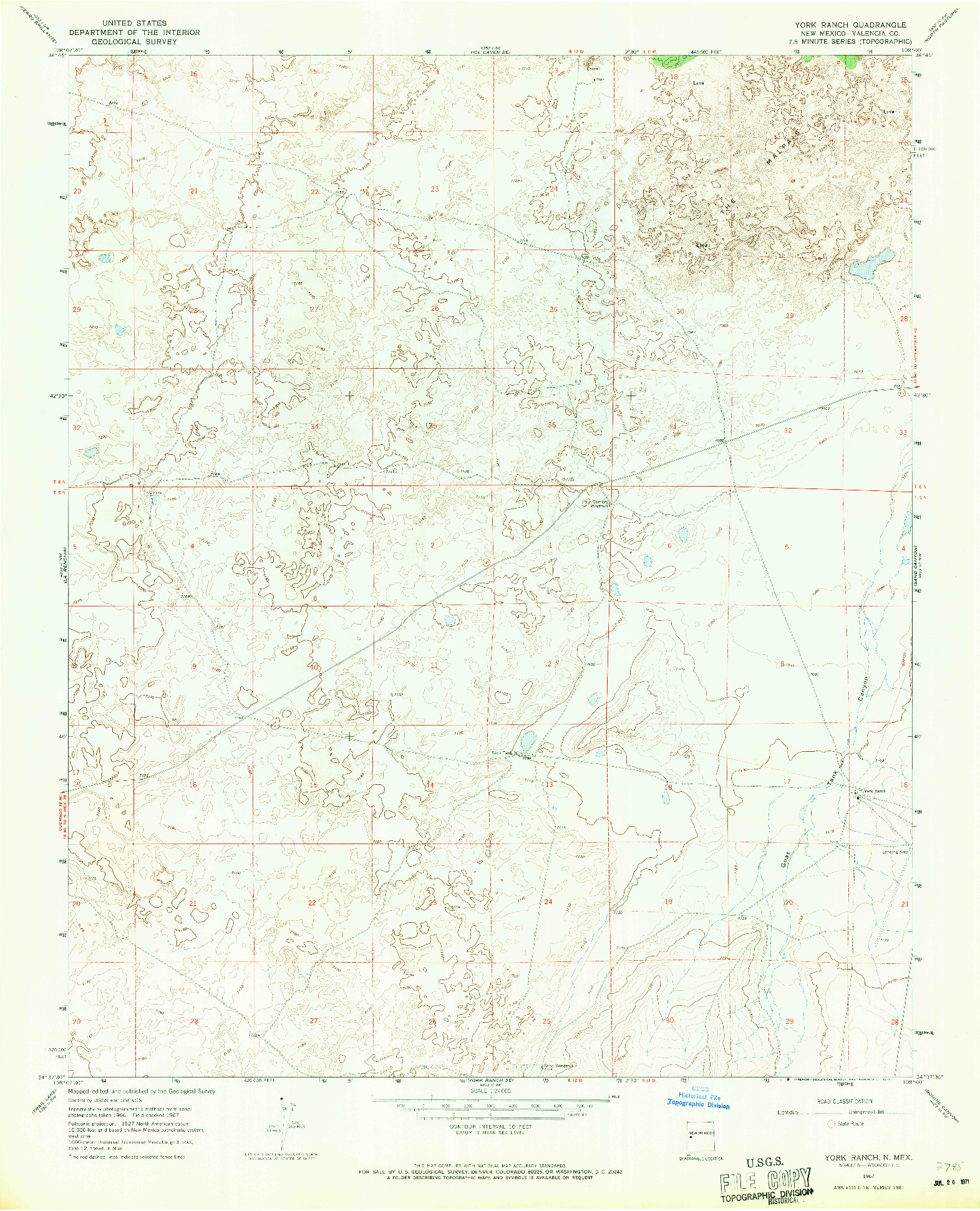 USGS 1:24000-SCALE QUADRANGLE FOR YORK RANCH, NM 1967