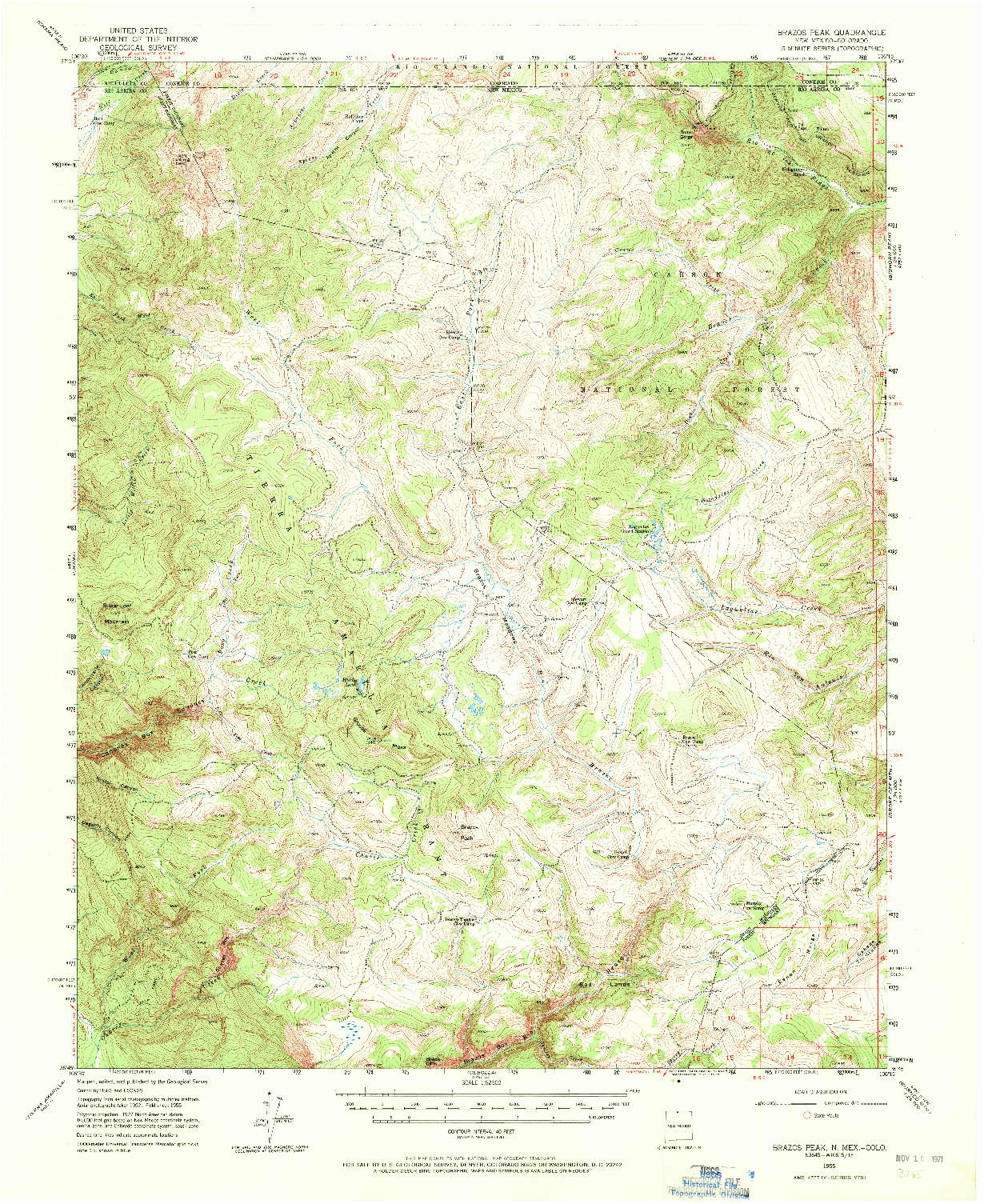 USGS 1:62500-SCALE QUADRANGLE FOR BRAZOS PEAK, NM 1955