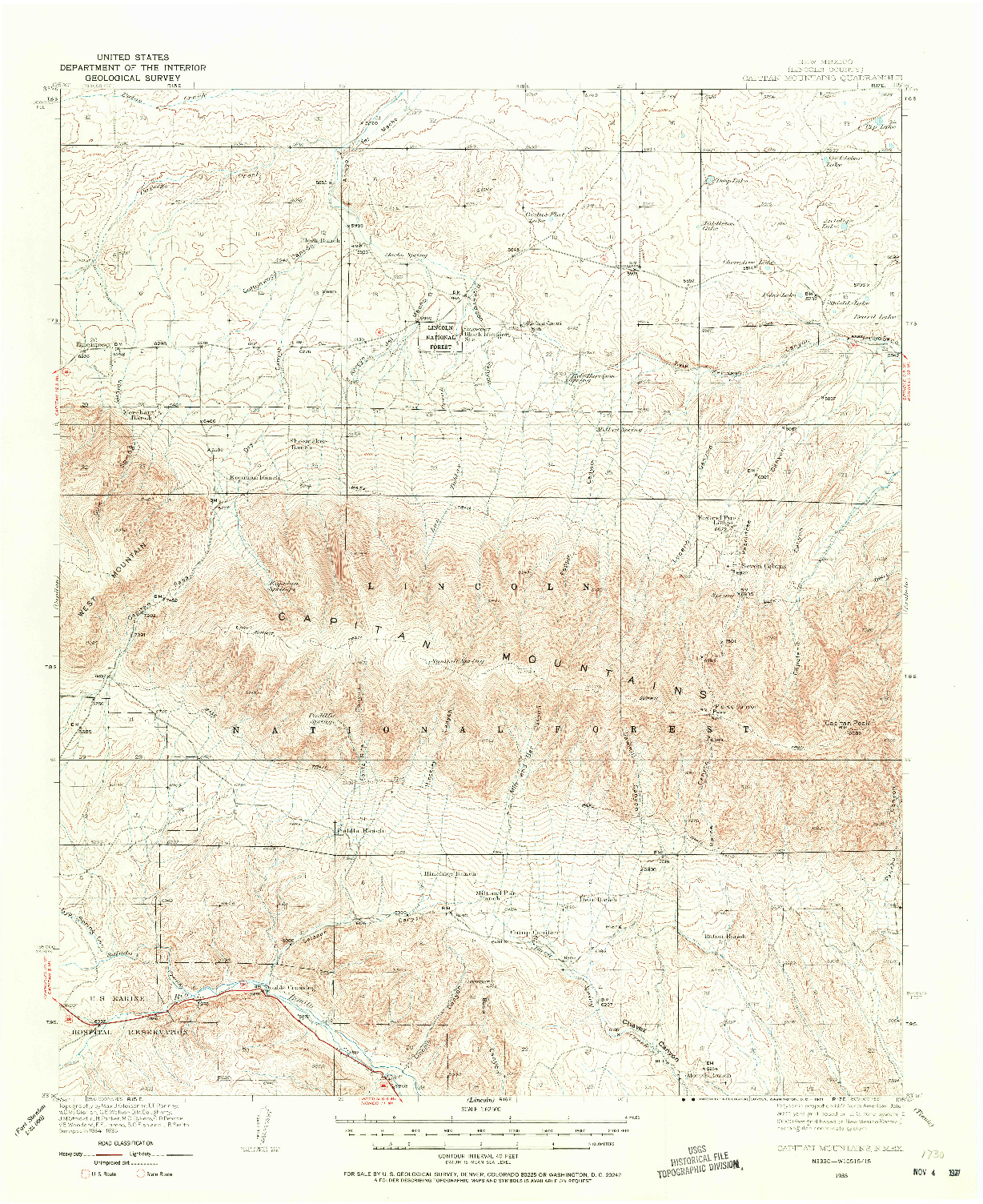USGS 1:62500-SCALE QUADRANGLE FOR CAPITAN MOUNTAINS, NM 1935