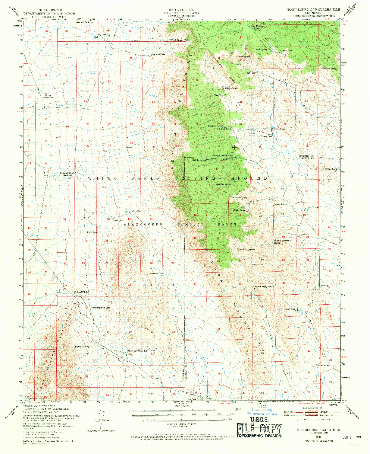 USGS 1:62500-SCALE QUADRANGLE FOR MOCKINGBIRD GAP, NM 1948