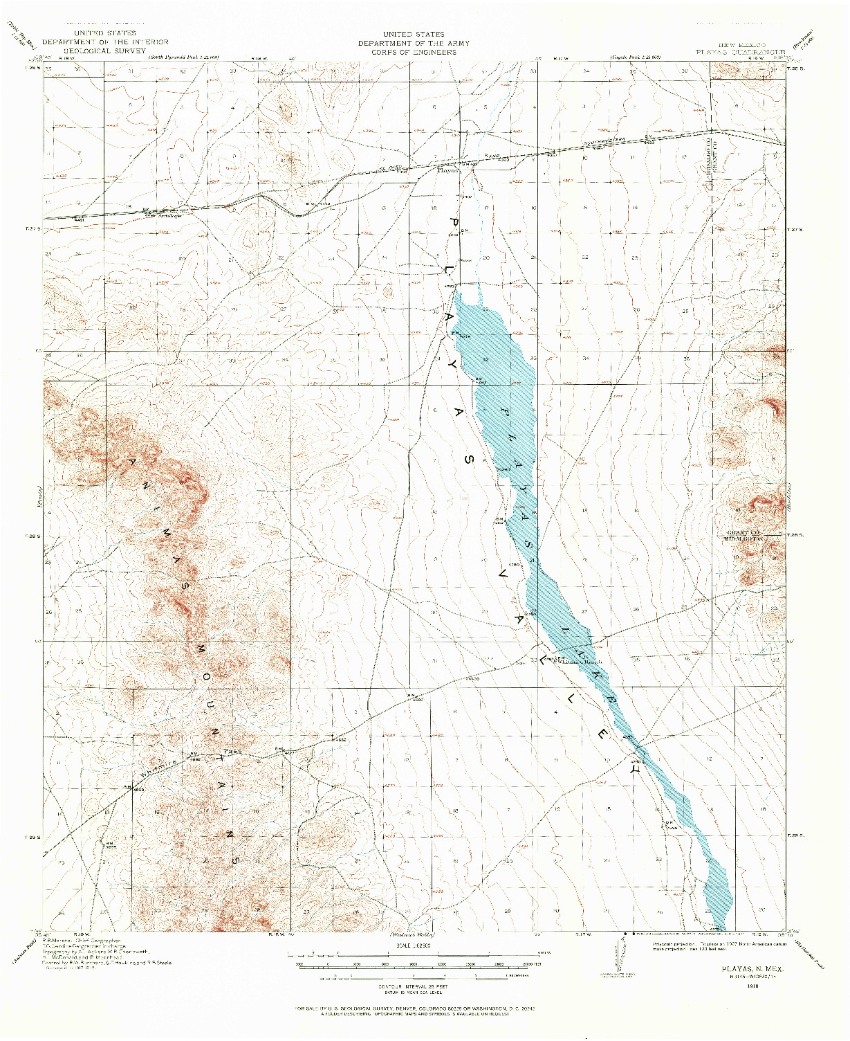 USGS 1:62500-SCALE QUADRANGLE FOR PLAYAS, NM 1918