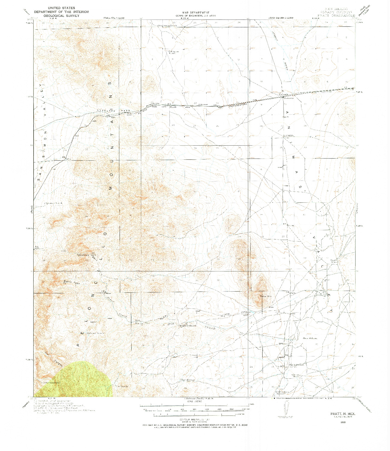 USGS 1:62500-SCALE QUADRANGLE FOR PRATT, NM 1918