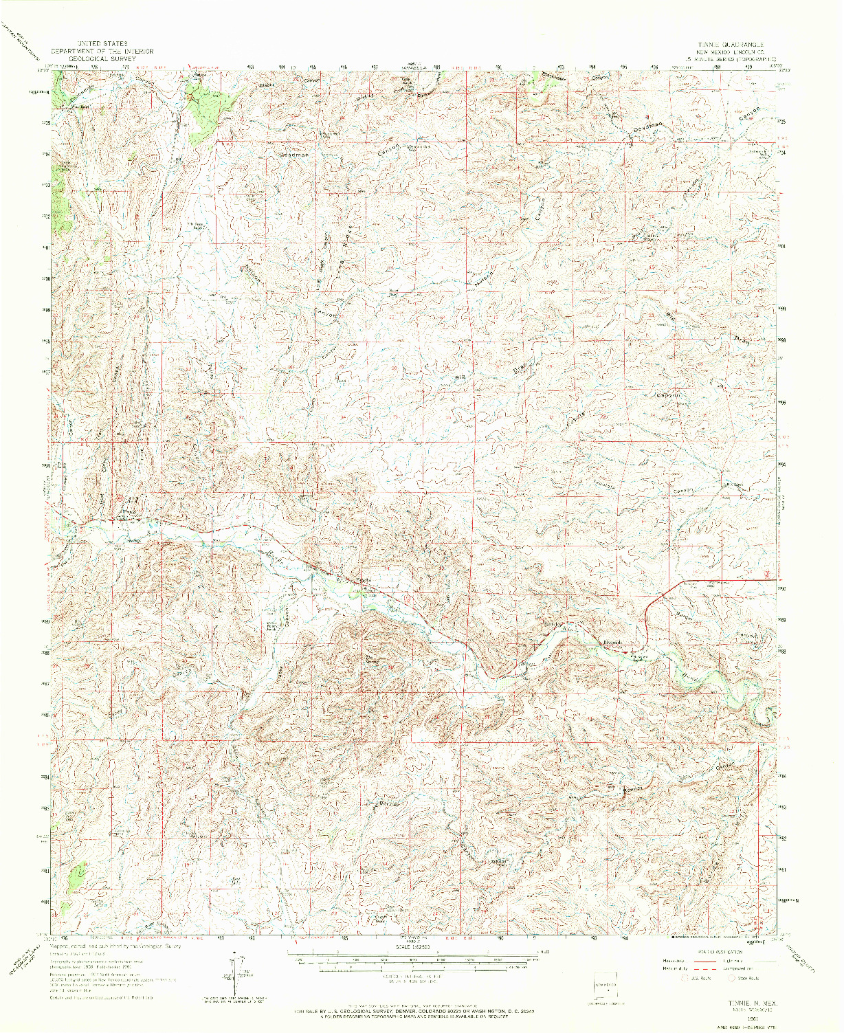 USGS 1:62500-SCALE QUADRANGLE FOR TINNIE, NM 1961