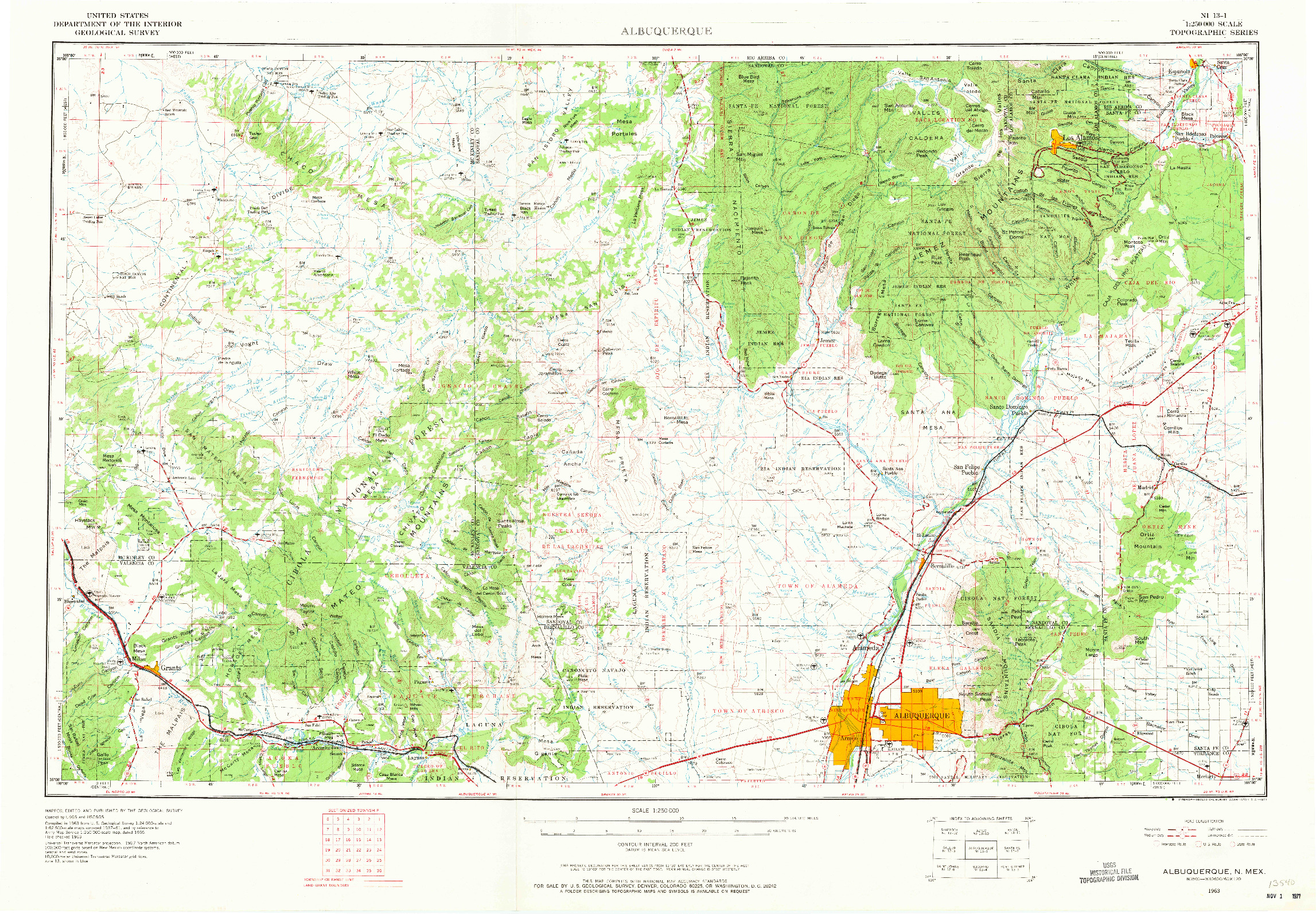USGS 1:250000-SCALE QUADRANGLE FOR ALBUQUERQUE, NM 1963