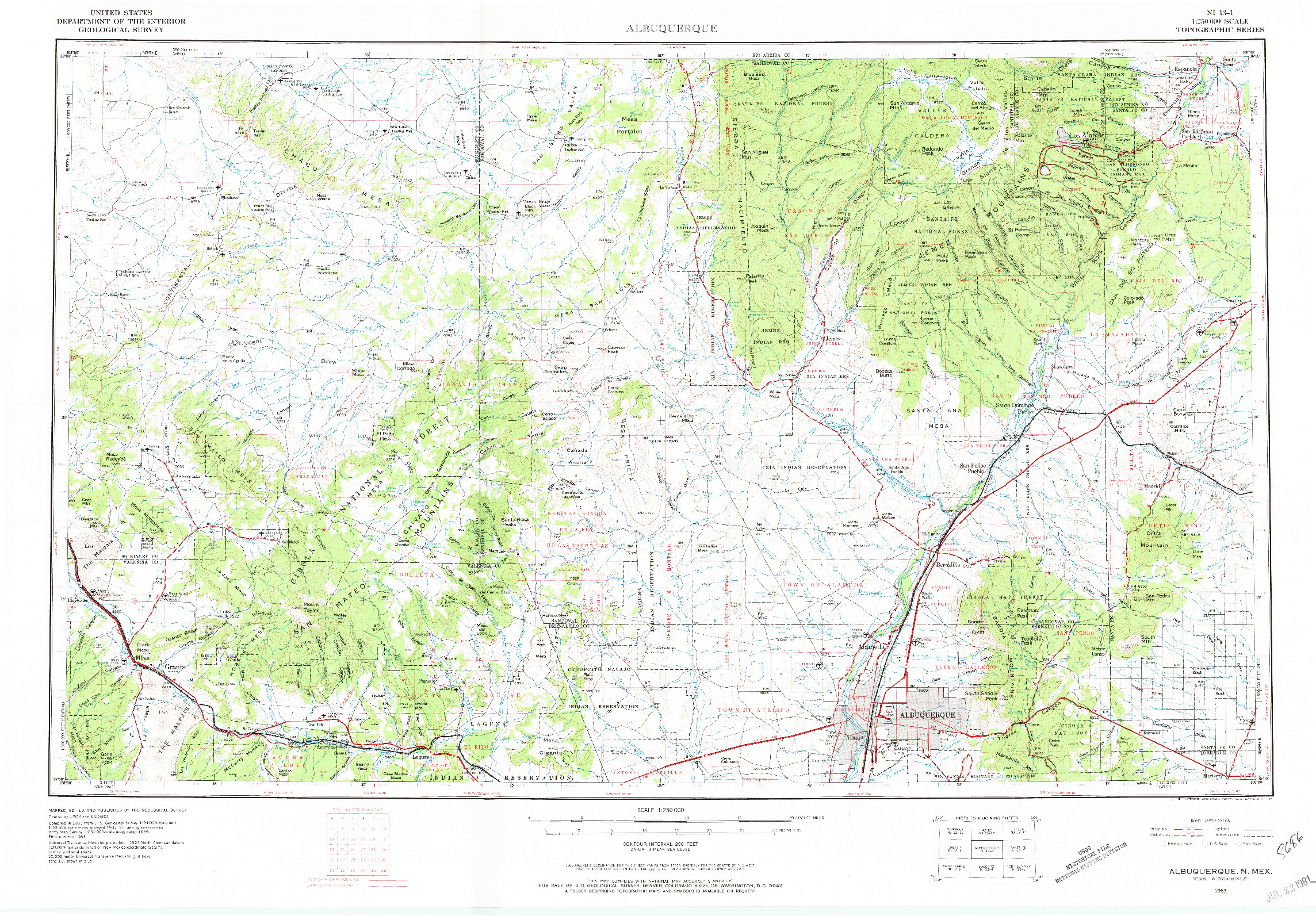 USGS 1:250000-SCALE QUADRANGLE FOR ALBUQUERQUE, NM 1963