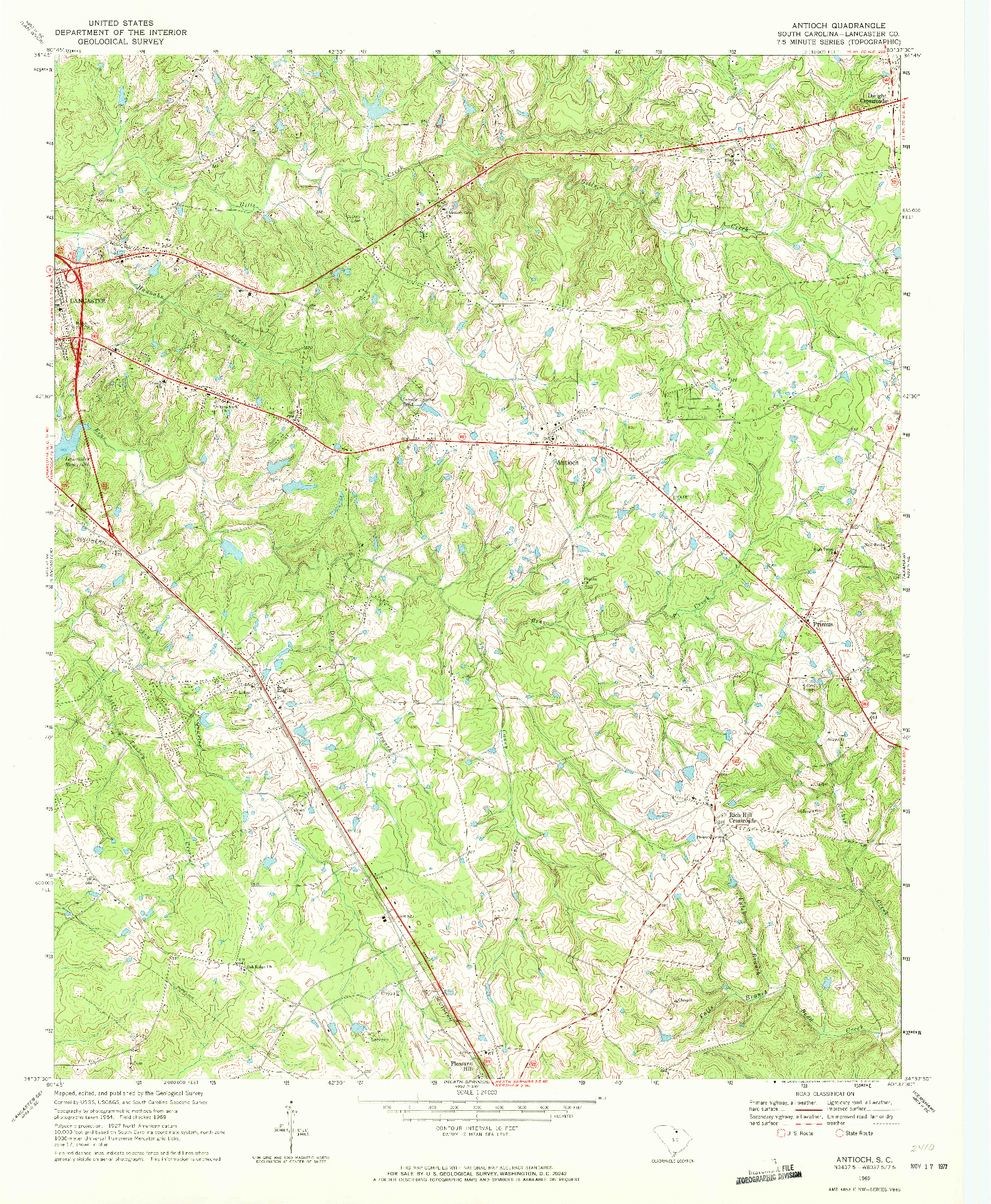 USGS 1:24000-SCALE QUADRANGLE FOR ANTIOCH, SC 1969