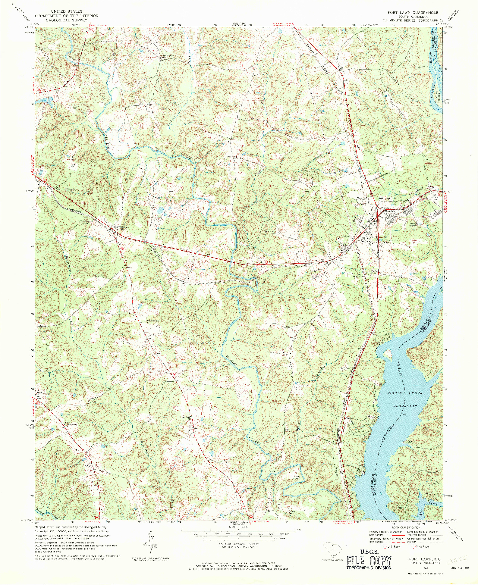 USGS 1:24000-SCALE QUADRANGLE FOR FORT LAWN, SC 1969