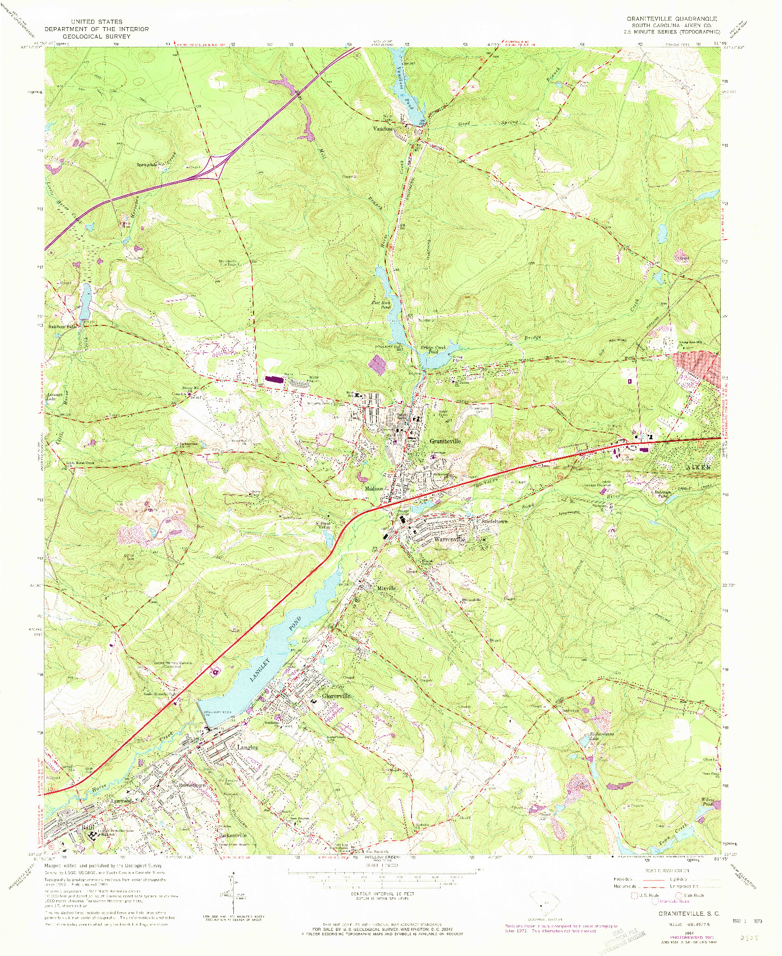 USGS 1:24000-SCALE QUADRANGLE FOR GRANITEVILLE, SC 1971