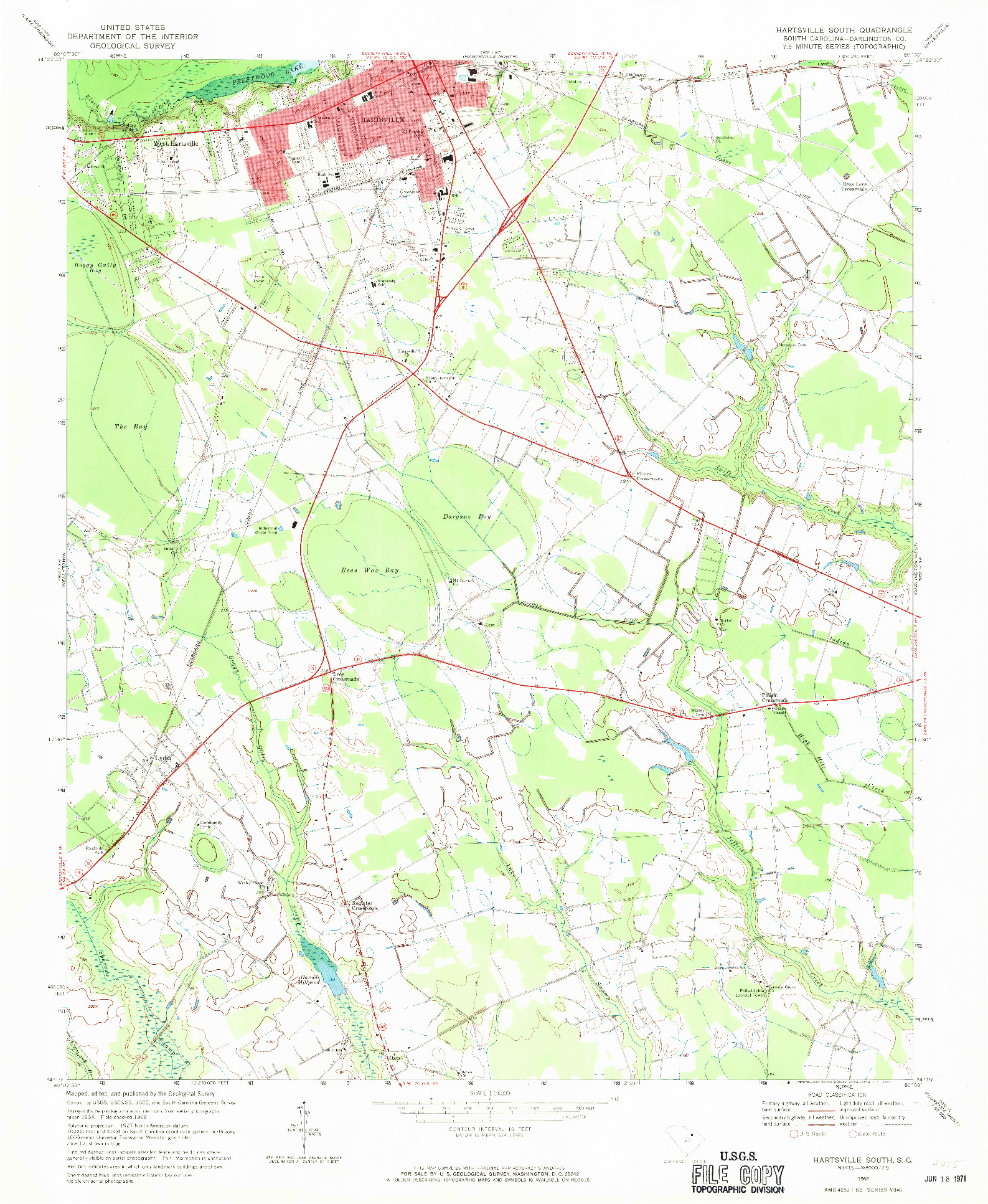 USGS 1:24000-SCALE QUADRANGLE FOR HARTSVILLE SOUTH, SC 1968