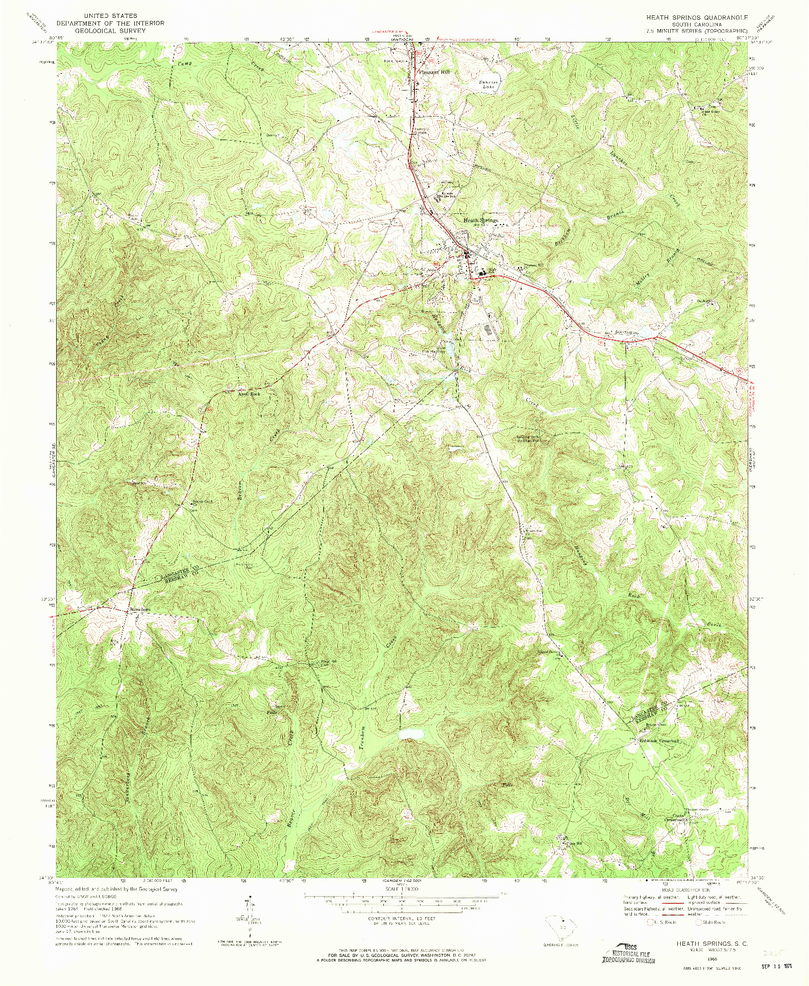 USGS 1:24000-SCALE QUADRANGLE FOR HEATH SPRINGS, SC 1968