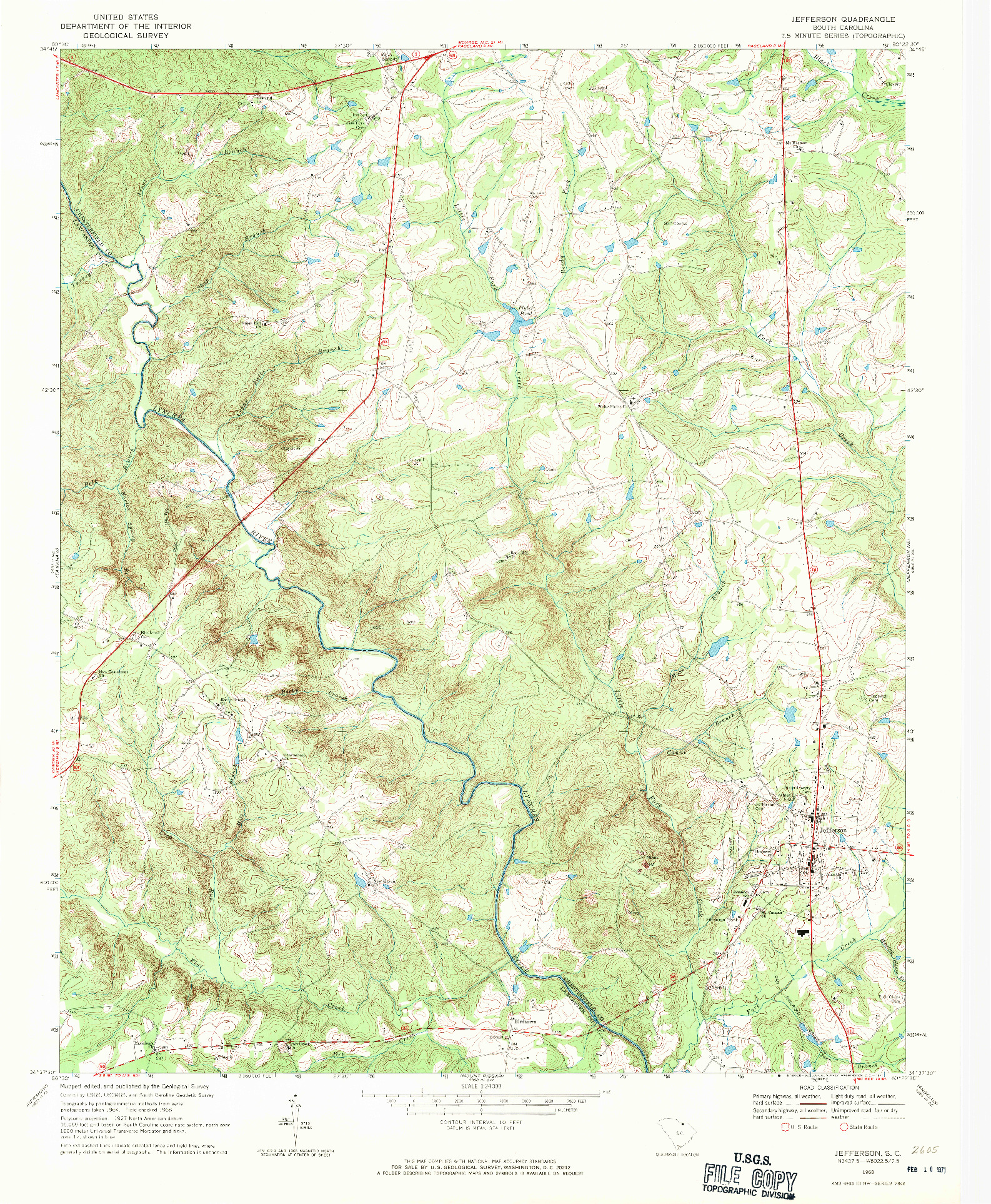 USGS 1:24000-SCALE QUADRANGLE FOR JEFFERSON, SC 1968