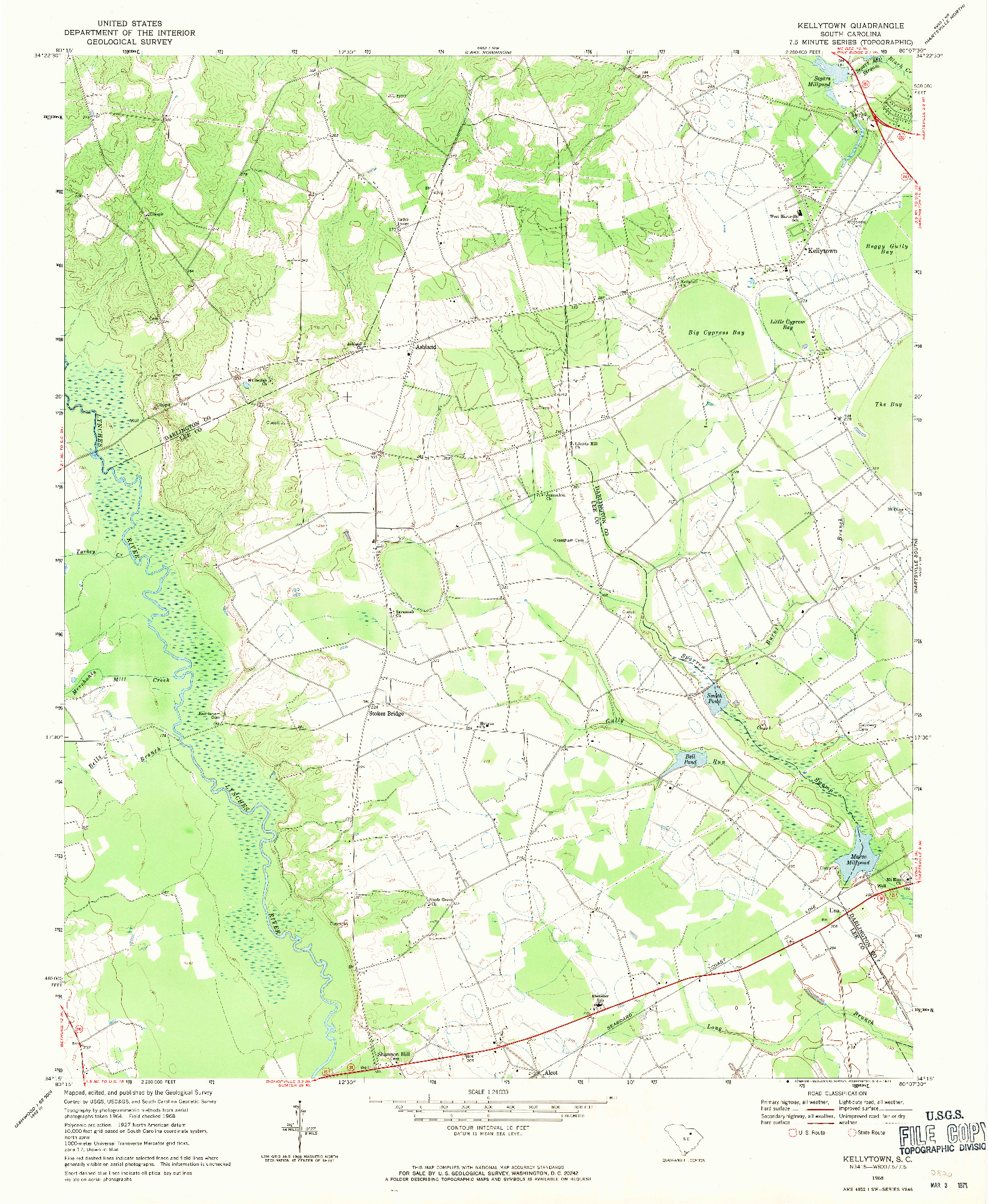 USGS 1:24000-SCALE QUADRANGLE FOR KELLYTOWN, SC 1968