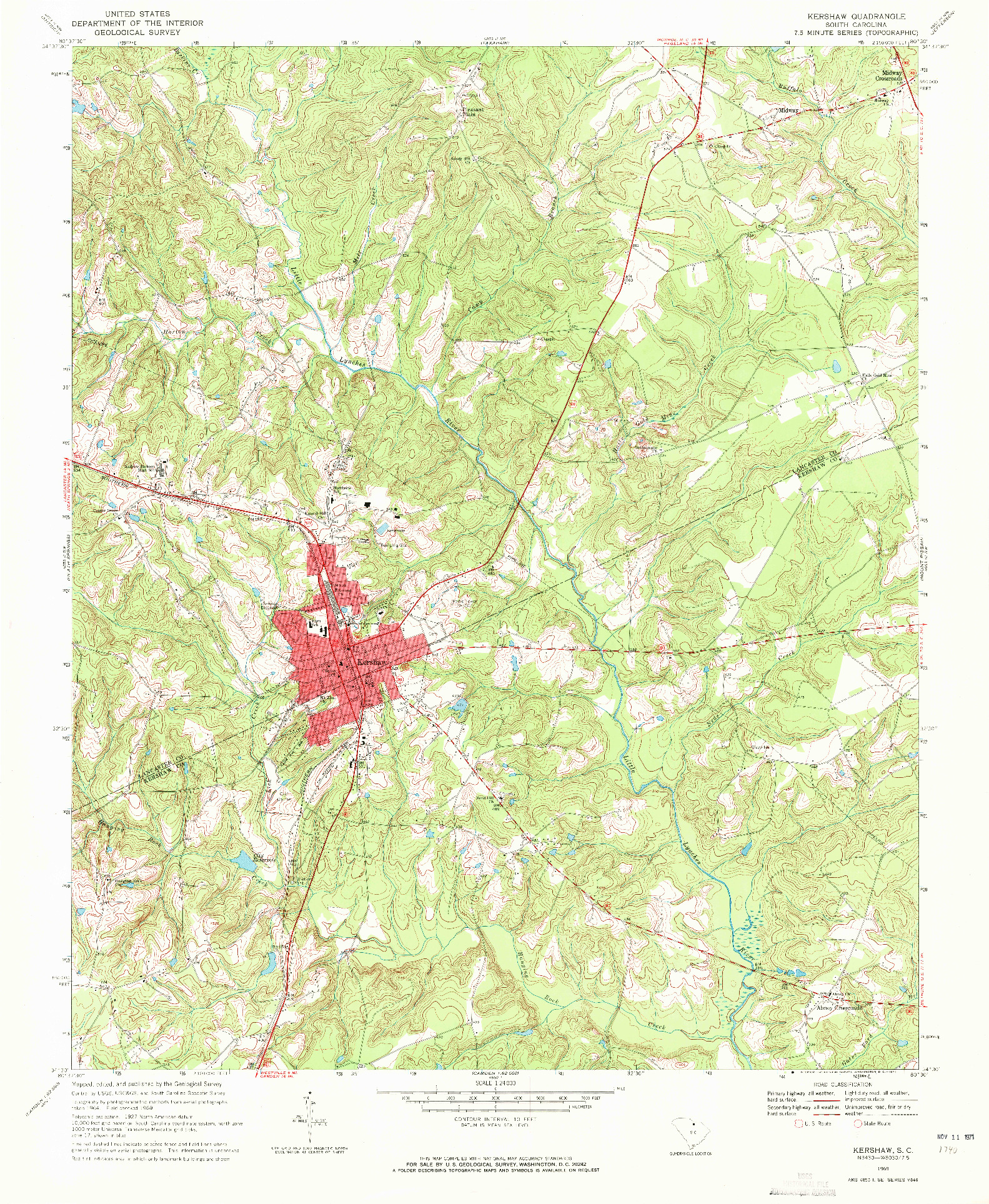 USGS 1:24000-SCALE QUADRANGLE FOR KERSHAW, SC 1969