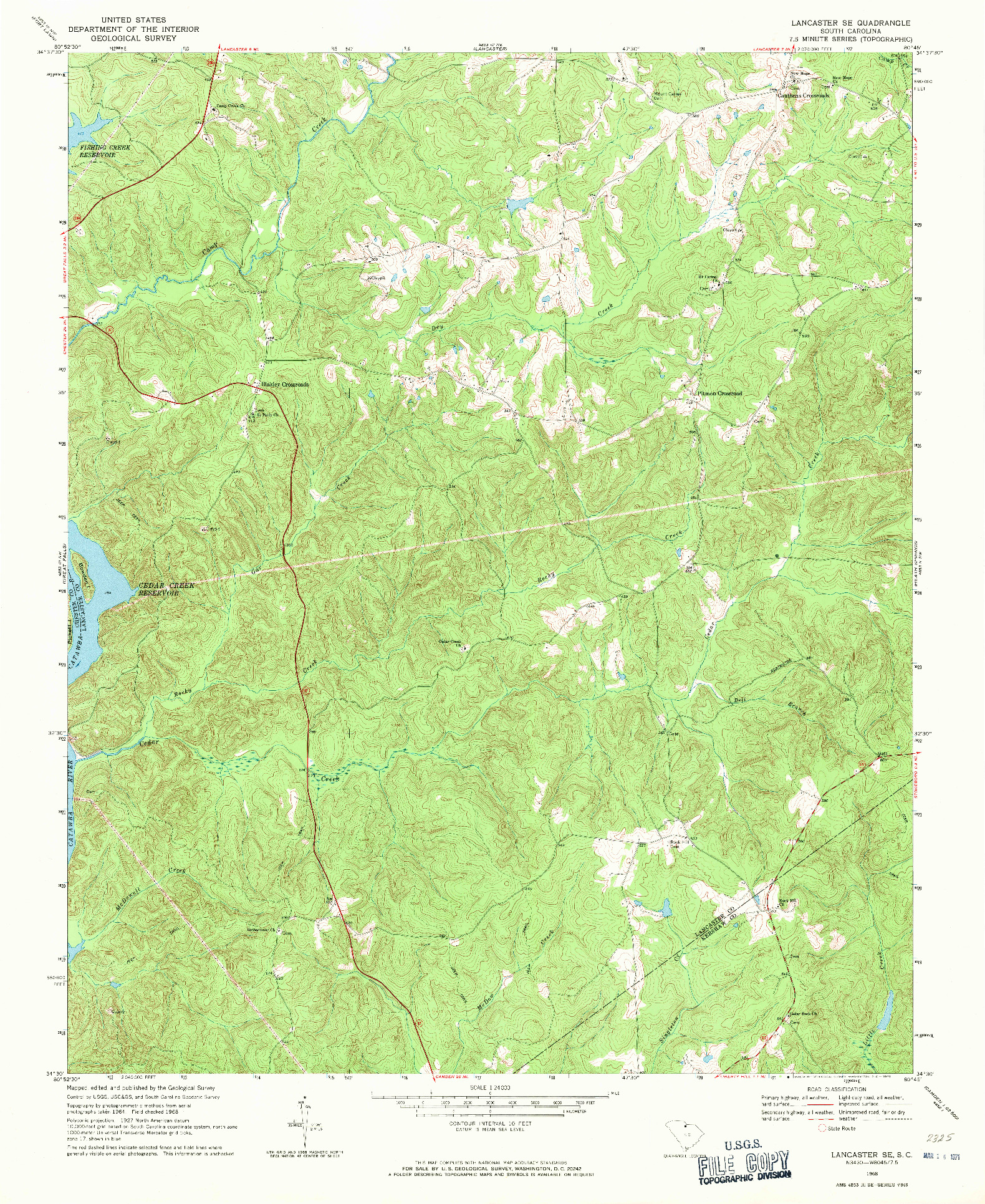 USGS 1:24000-SCALE QUADRANGLE FOR LANCASTER SE, SC 1968