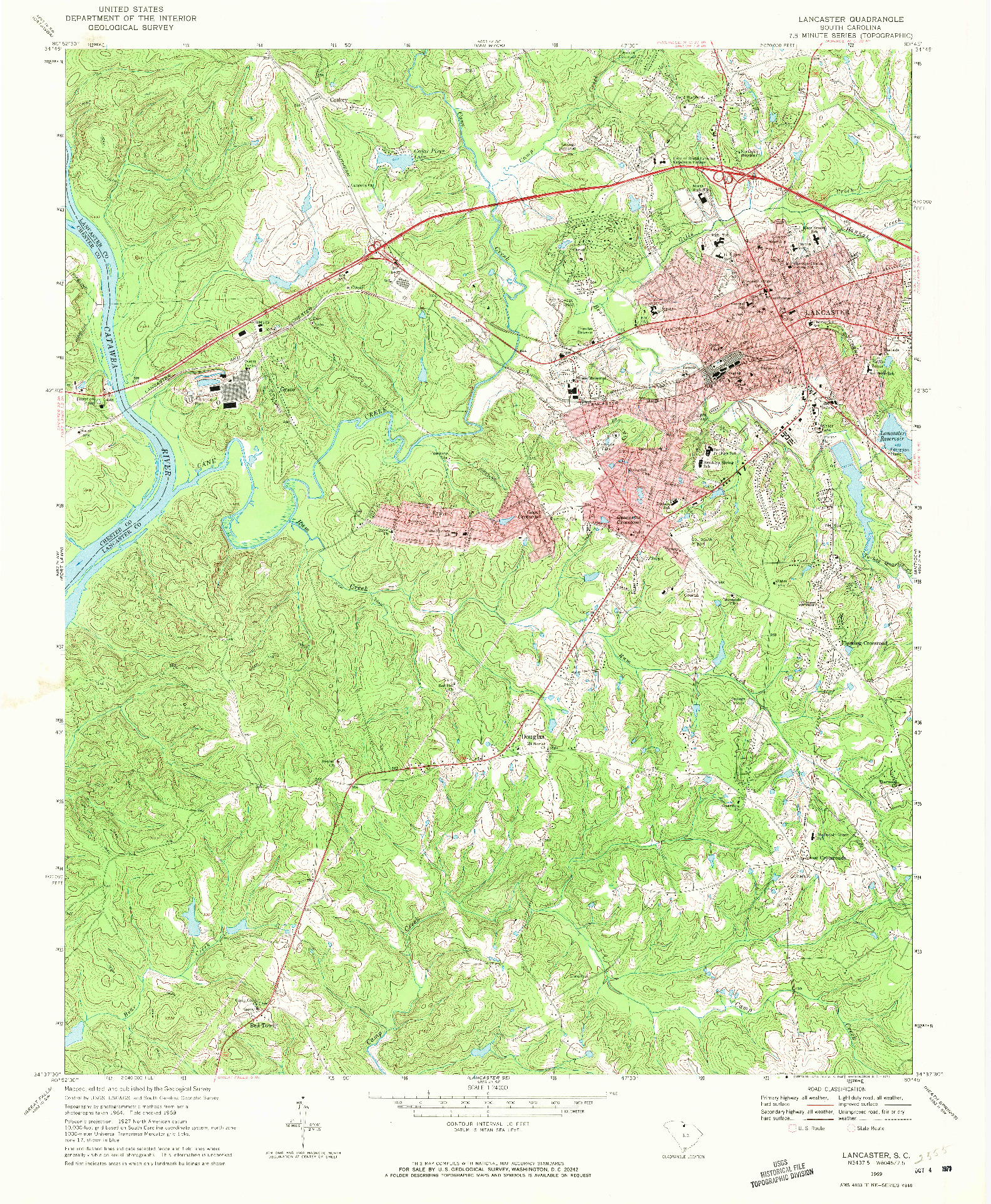 USGS 1:24000-SCALE QUADRANGLE FOR LANCASTER, SC 1969