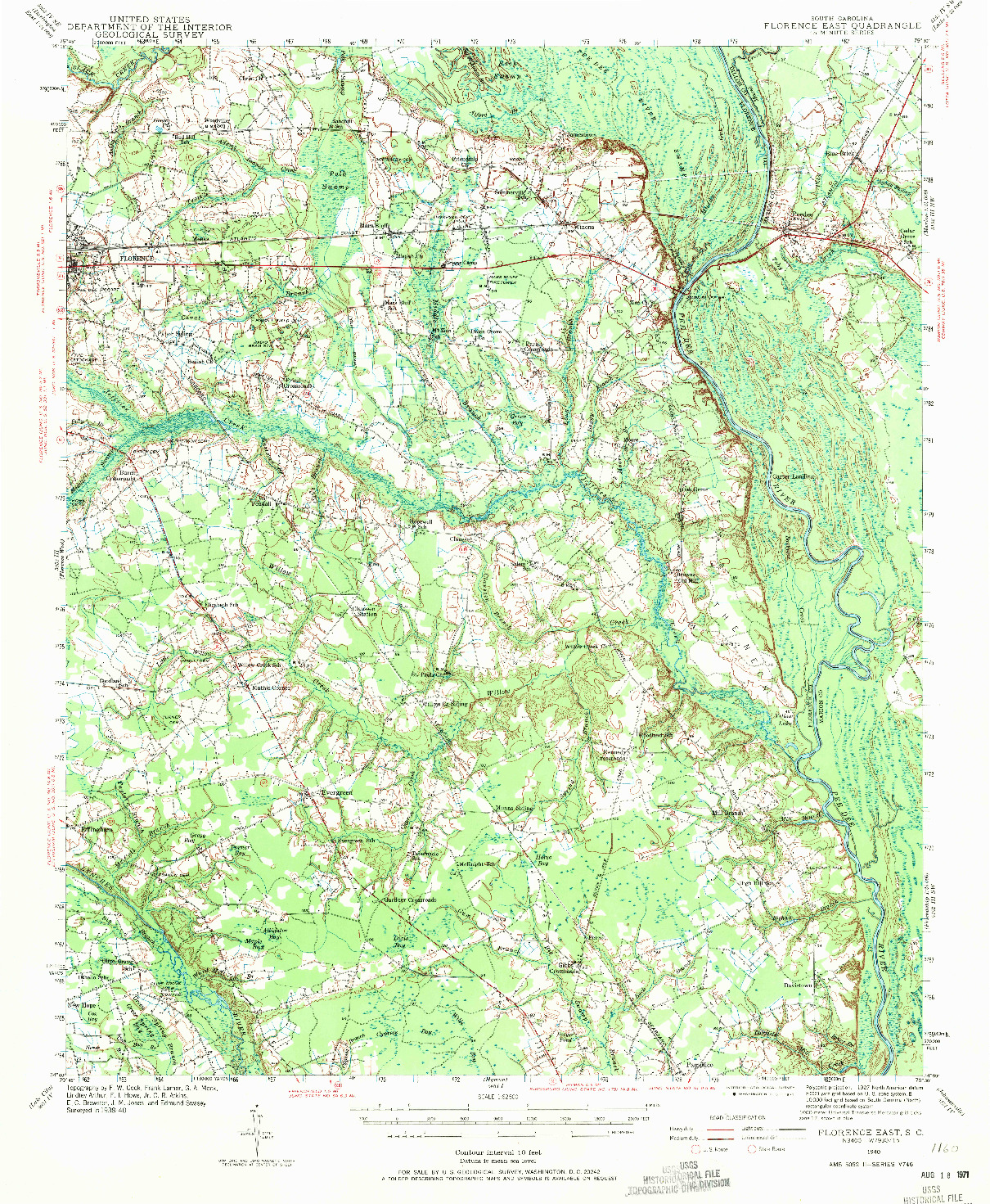 USGS 1:62500-SCALE QUADRANGLE FOR FLORENCE EAST, SC 1940
