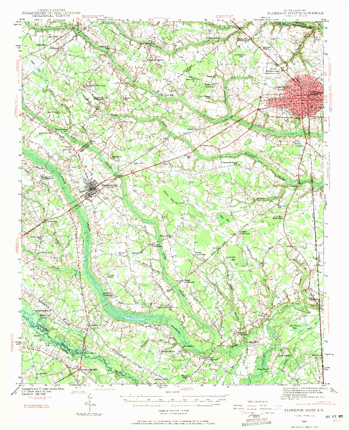 USGS 1:62500-SCALE QUADRANGLE FOR FLORENCE WEST, SC 1940