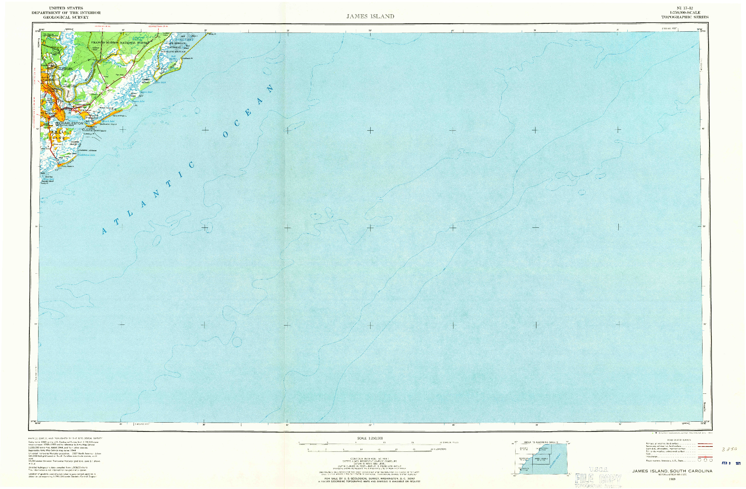 USGS 1:250000-SCALE QUADRANGLE FOR JAMES ISLAND, SC 1969