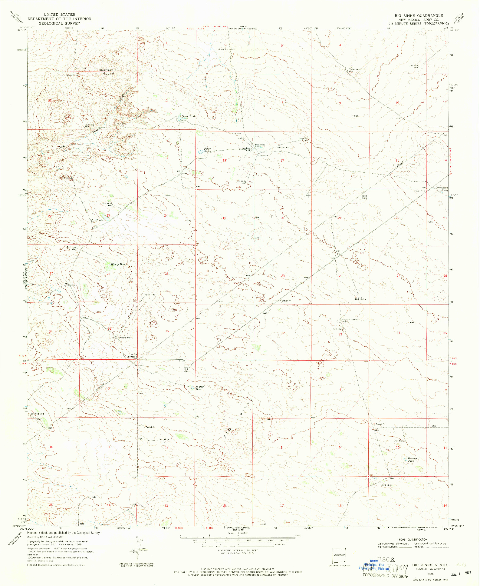 USGS 1:24000-SCALE QUADRANGLE FOR BIG SINKS, NM 1968