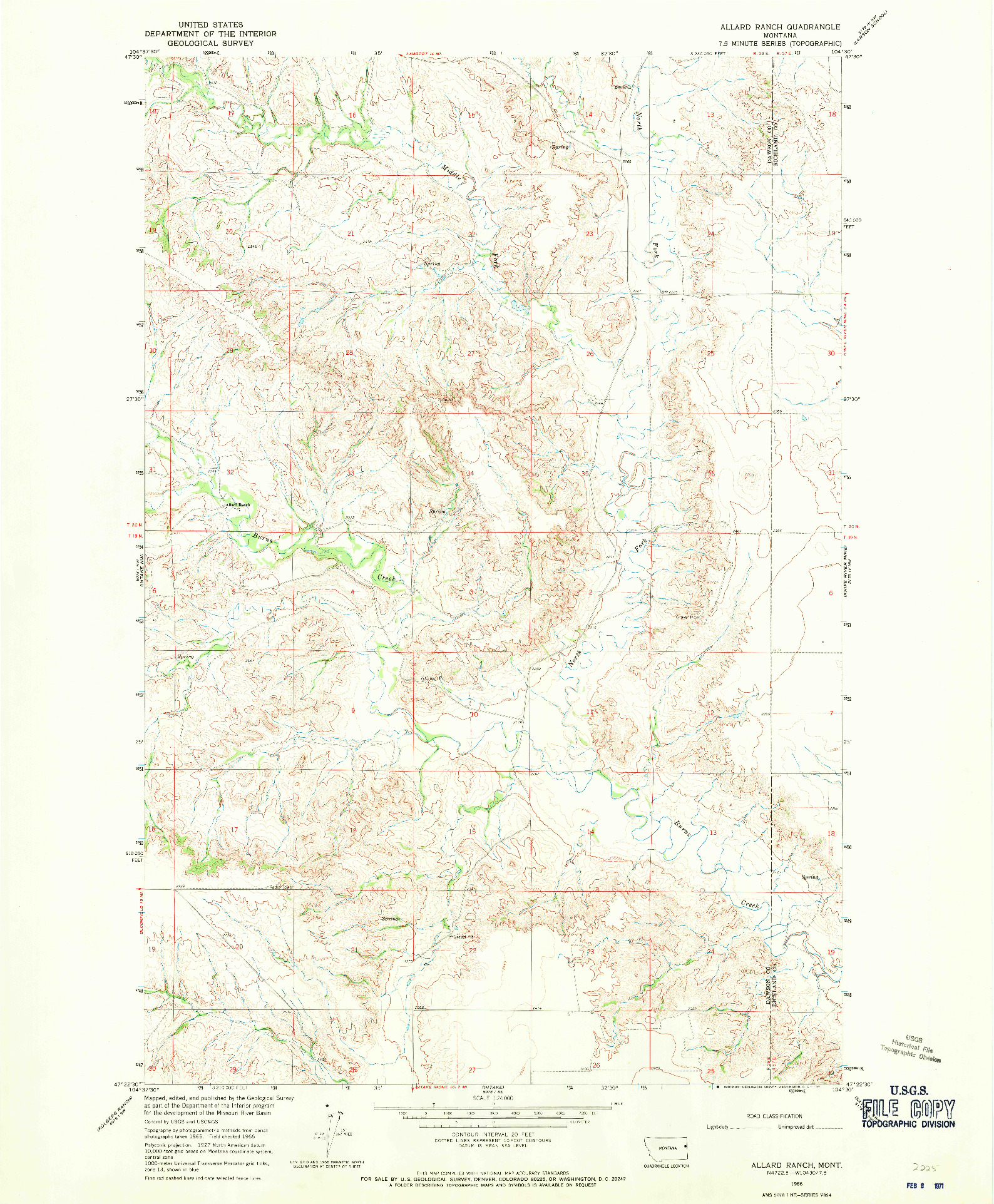 USGS 1:24000-SCALE QUADRANGLE FOR ALLARD RANCH, MT 1966