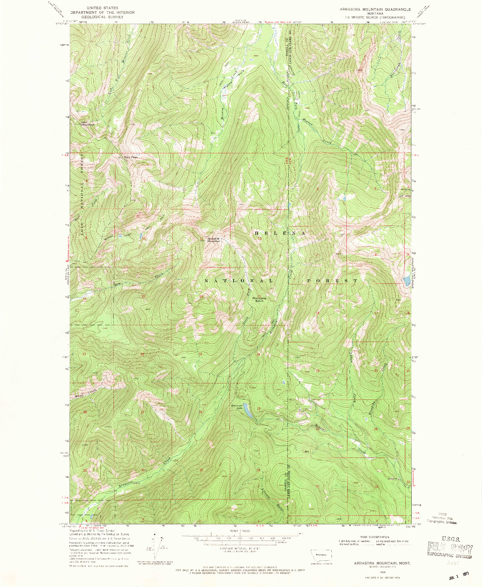 USGS 1:24000-SCALE QUADRANGLE FOR ARRASTRA MOUNTAIN, MT 1968