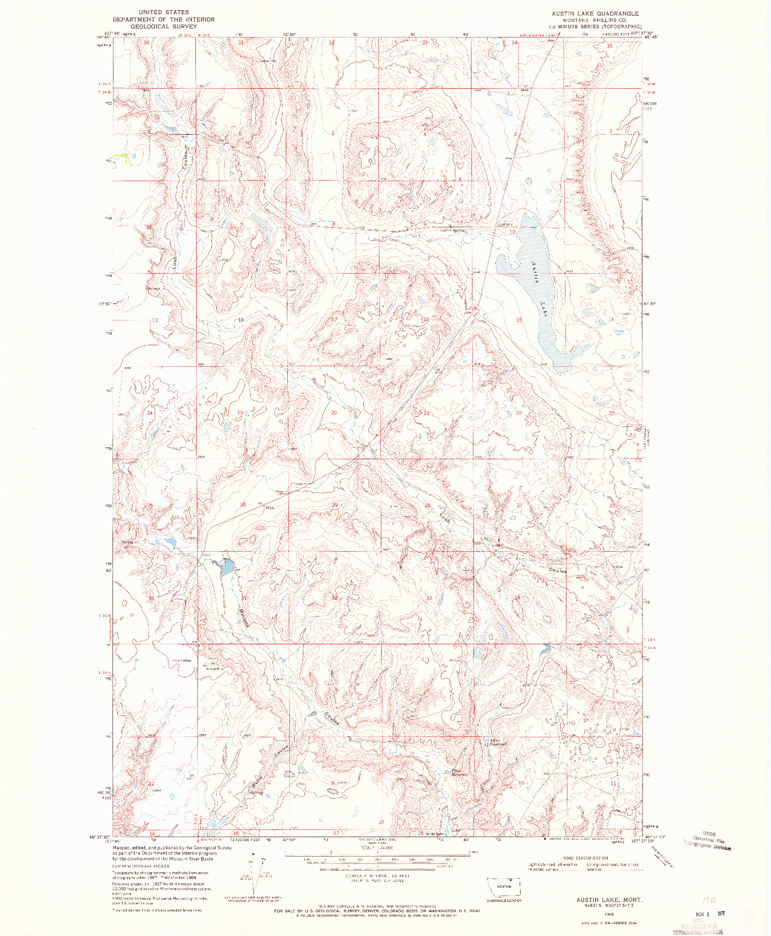 USGS 1:24000-SCALE QUADRANGLE FOR AUSTIN LAKE, MT 1968