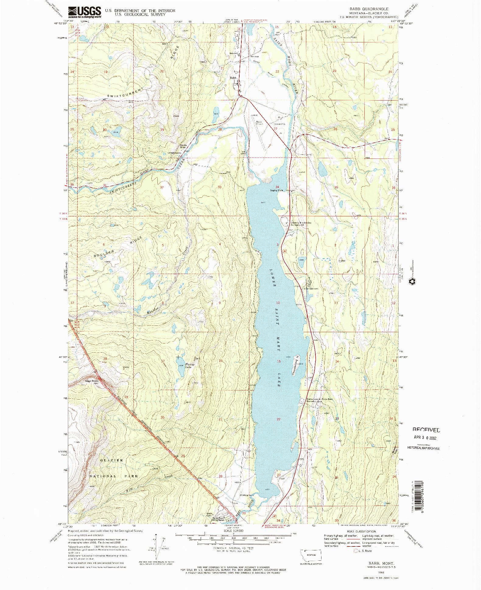 USGS 1:24000-SCALE QUADRANGLE FOR BABB, MT 1968