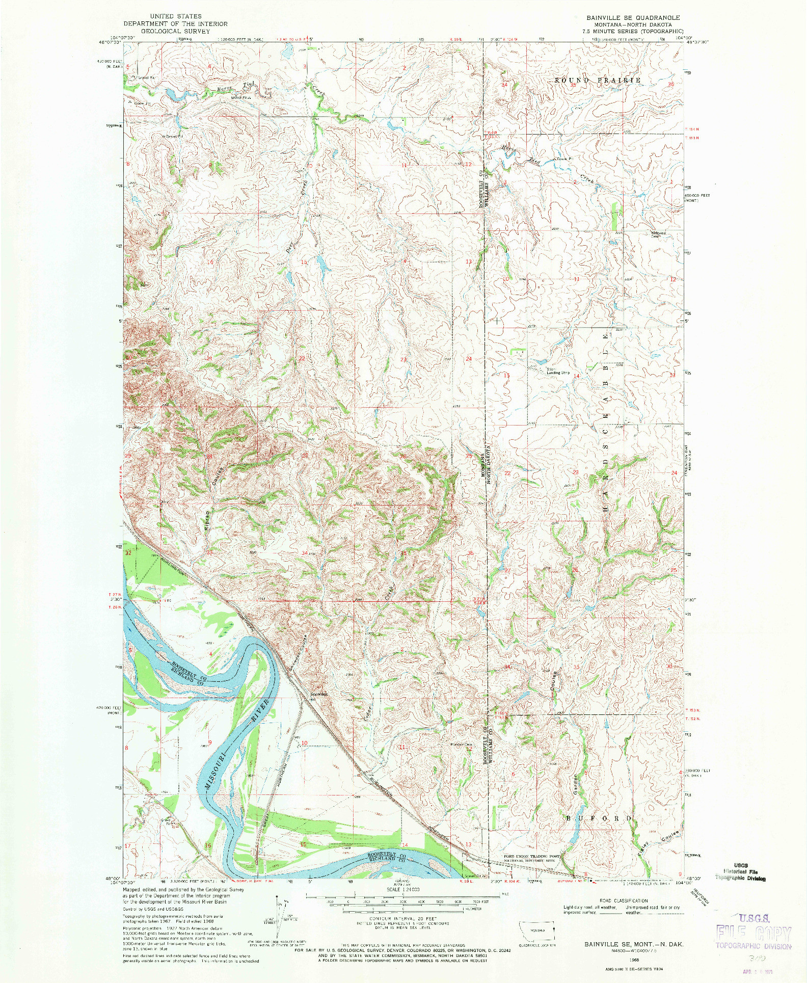 USGS 1:24000-SCALE QUADRANGLE FOR BAINVILLE SE, MT 1968