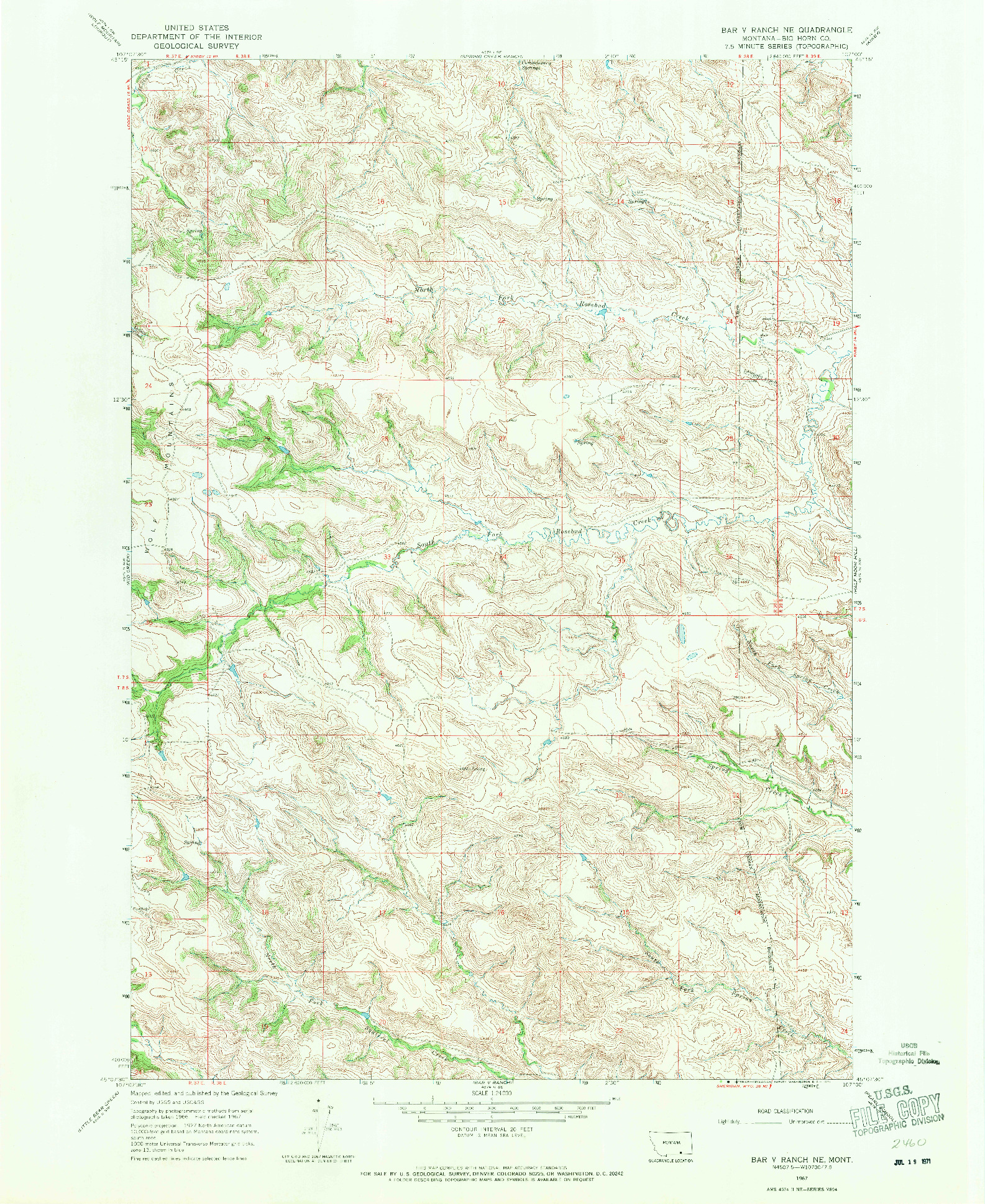 USGS 1:24000-SCALE QUADRANGLE FOR BAR V RANCH NE, MT 1967