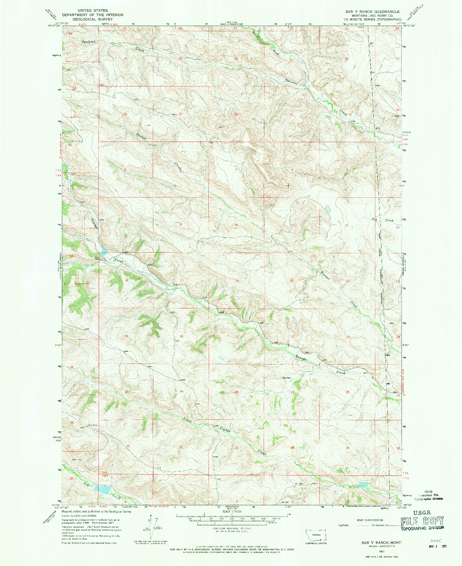 USGS 1:24000-SCALE QUADRANGLE FOR BAR V RANCH, MT 1967
