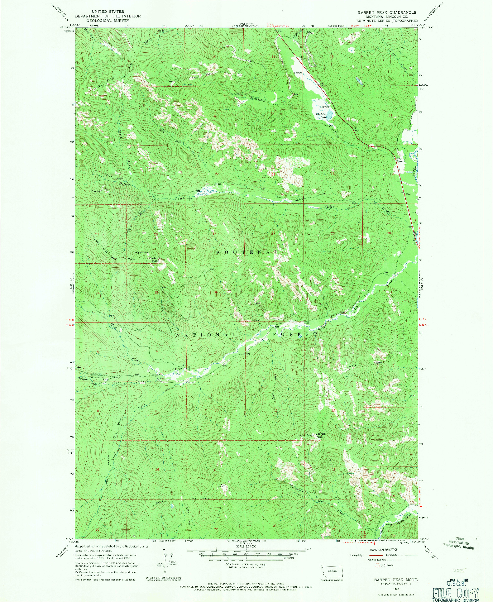 USGS 1:24000-SCALE QUADRANGLE FOR BARREN PEAK, MT 1966